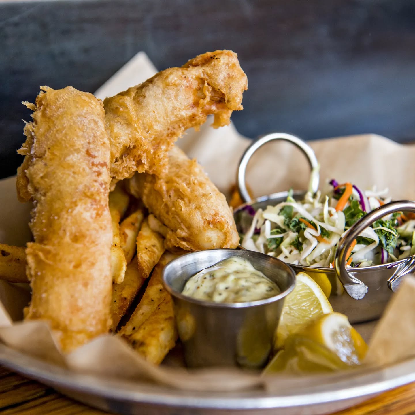 Classic Fish & Chips
Lager Battered Cod
Jalapeño Cilantro Tartar Sauce
Lacinato Kale & Cabbage Slaw