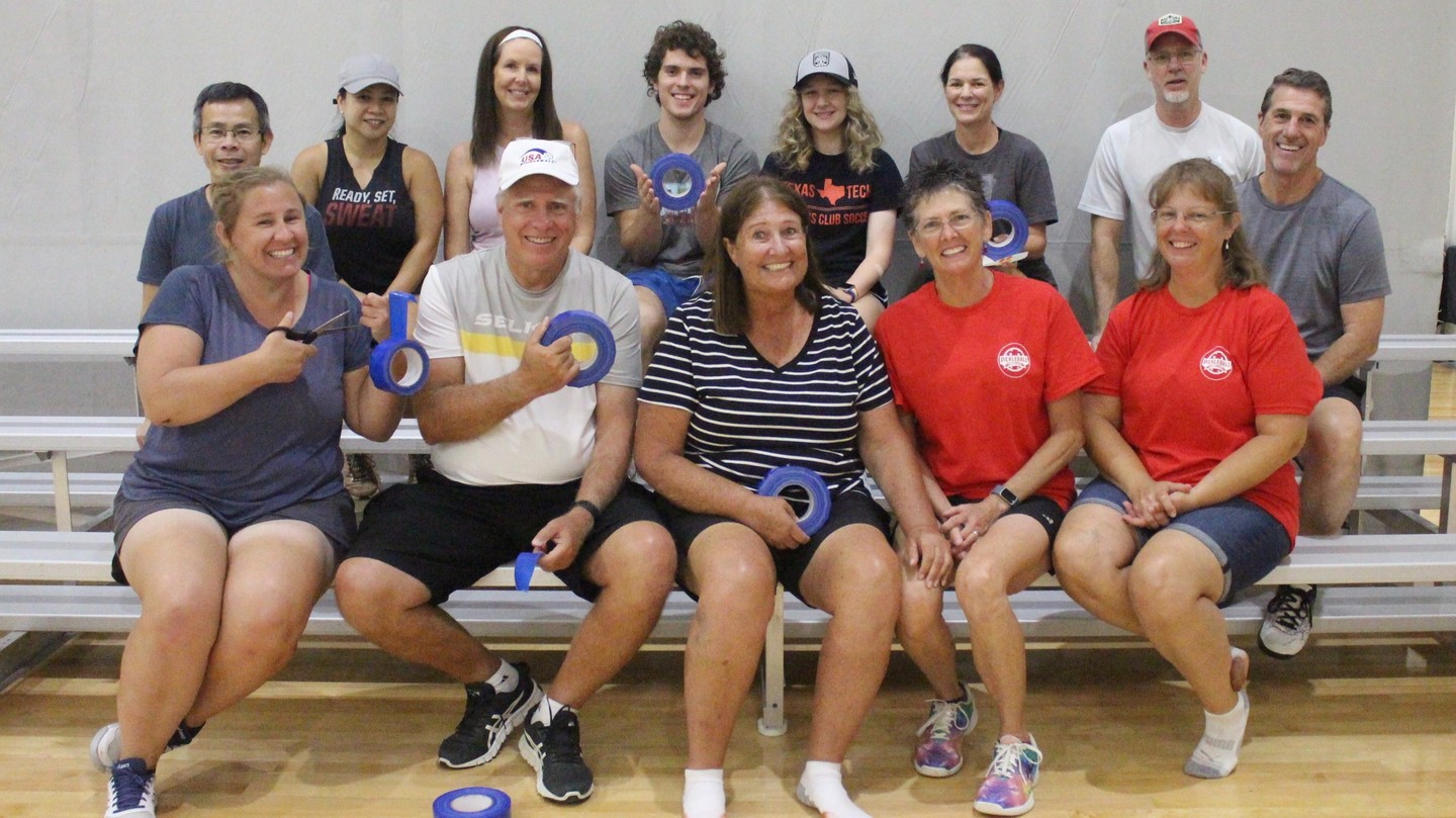 Big SHOUT OUT to our taping crew! This amazing group of volunteers meticulously measured and taped 12 indoor pickleball courts in record time for our July Clemmer Classic Tournament. To thank them for their efforts they will receive a massage gift certificate. Thank you all!
Bottom Row: Kelly, Mike and Kim Jenkins, Bonnie Blevins, Karen Southard
Top Row: Lawrence Nguyen, Ahn Phan, Amanda Phipps, Keith, Sophie Phipps, Lori Guillory, Dale Phipps and Don Boliver
#dallaspickleball
#sacshsepickleball
#pickleballnorthtexas
#planopickleball
#pickleballlife
#pickleball
#pickleballrocks
#pickleballaddict