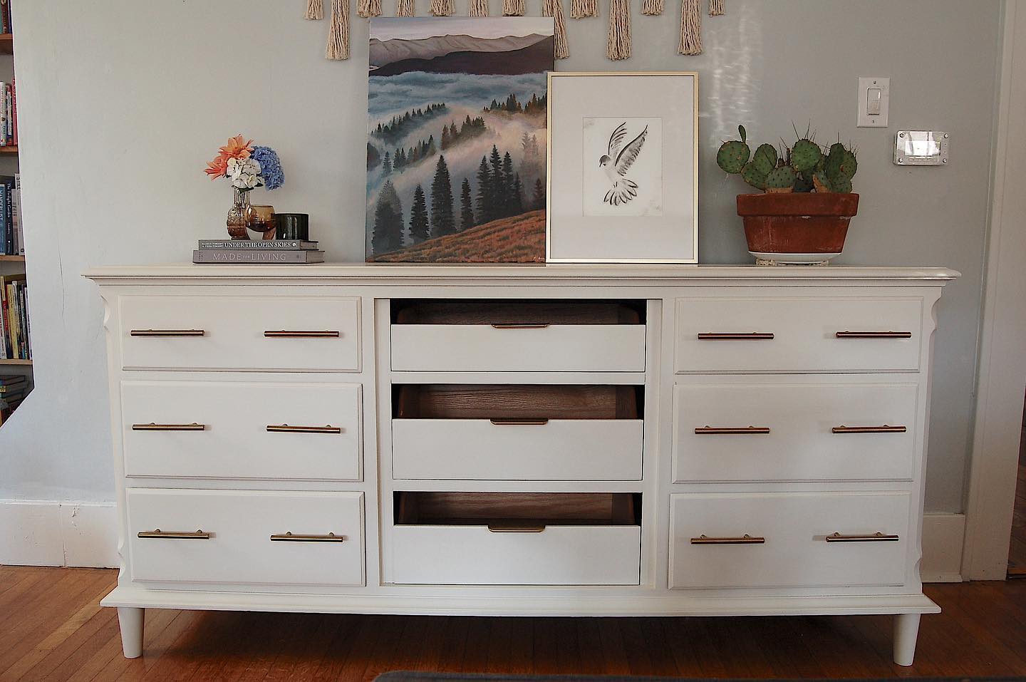 This one went up for sale on the site today! I initially refinished it and kept it for myself I loved it so much. It was perfect for remotes, blankets, candles and was the beautiful centerpiece in my living room. After much contemplation (as we move into another year of homeschool) I knew I had to make the most of our space and find a cabinet for all our board games instead (makeover coming soon). This gorgeous dresser is in perfect condition! I went over it with a fine tooth comb and it’s as perfect and beautiful as can be. Hurts a bit to let it go but it deserves to go somewhere it can be admired and appreciated (not many spots for that in our little craftsman)! Check out my website for more details!