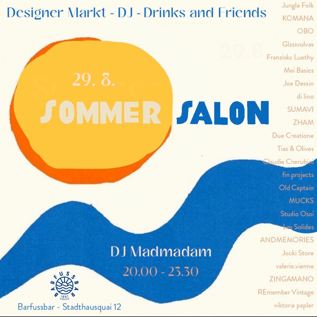 Edit: ☔️ Due to the bad weather, the event is moved to Monday, September 11!
🌊 We are very happy to be part of @salon.zueri for the second time!💛 Come visit us at @barfussbar_zuerich to try on our best pieces for late summer under the moonlight 🌝 Enjoy great snacks and drinks 🥂 and stay for a little dance to music from @djmadmadam 🎶
In case of heavy rain the event won‘t take place. We will let you know on Tuesday, August 29! ☀️
#secondhand #vintage #frauenbadi #barfussbar #zurich