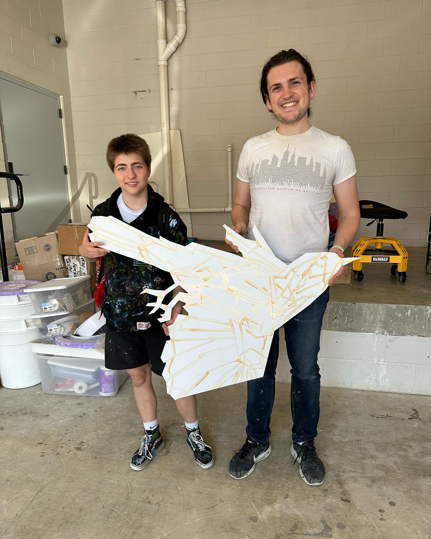 This is a Max Stumpf appreciation post. Over the past few months, I have been had the privilege to work with this bright, curious, compassionate, and hardworking young artist. Max has interned with me across a few DC and Maryland art projects. When I was younger (and still even to this day) I have been honored by the generosity of those who have taken the time to teach me, take a risk on me, and nurture my passion and skills. I’m always grateful and eager for the opportunity to pay back that kindness - and Max makes it easy since he’s so excited about public art and so easy to pass the time with! We had long, physically demanding 9 hour days of Street muraling, panel sanding, panel marking, and all of the small, tedious component steps to make these projects a reality. Max took it all in stride and took initiative whenever possible. He also had great taste in music, cool animal facts, and shared weird horrorstory podcasts. Can you tell I’m a fan of Max? Max is a rising senior in the DMV and is still figuring out what he wants to do next, art or not. But, that’s ok, he’s got a bright future regardless. You can find Max’s artwork at @r7skt and @r7skie .
.
.
.
P.S. maybe I should make mentoring young folks a more regular part of my practice?? It really is a joy.
.
.
.
#publicart #artmentor #dmvart #brentwoodart #marylandart #dcart #artinstallation #streetmural