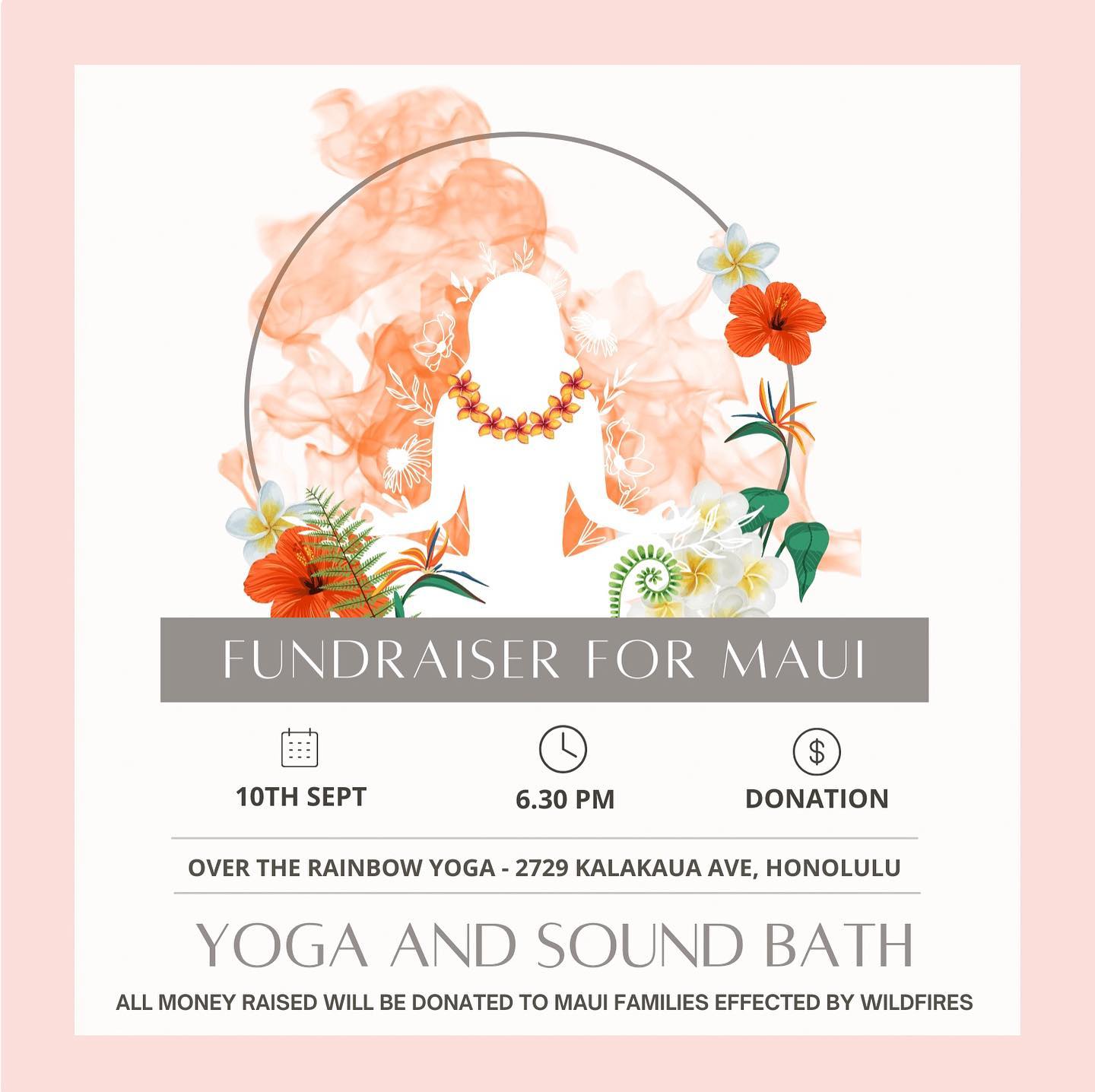 All of us who get to call Hawai'i our home, our hearts have been filled with ache since the recent Maui wildfires. However, the true spirit of Aloha has never been more evident. As a small local business it gives us great pleasure to have the opportunity to create space to bring the community together in order to give not only Aloha but also very much needed resources.
.
Join us to show and give your support in a form of a donation which will be 100% directly donated to Lahaina Families effected by the Maui wildfires.
LINK IN BIO 🤍
.
🧘🏼♀️ JOIN US IN PERSON :
If you are on the Island of Oahu, join us in person on September 10th at 6.30PM in Kapiolani part to enjoy our offering as part of a community.
WHEN: 6.30PM - 8PM
WHERE: Kapiolani Park (where we usually host our classes)
.
📲 JOIN US ONLINE
If you cannot join us in person, we will be streaming the offering online via Instagram life on @otryogahawaii account for you to enjoy from anywhere in the world.