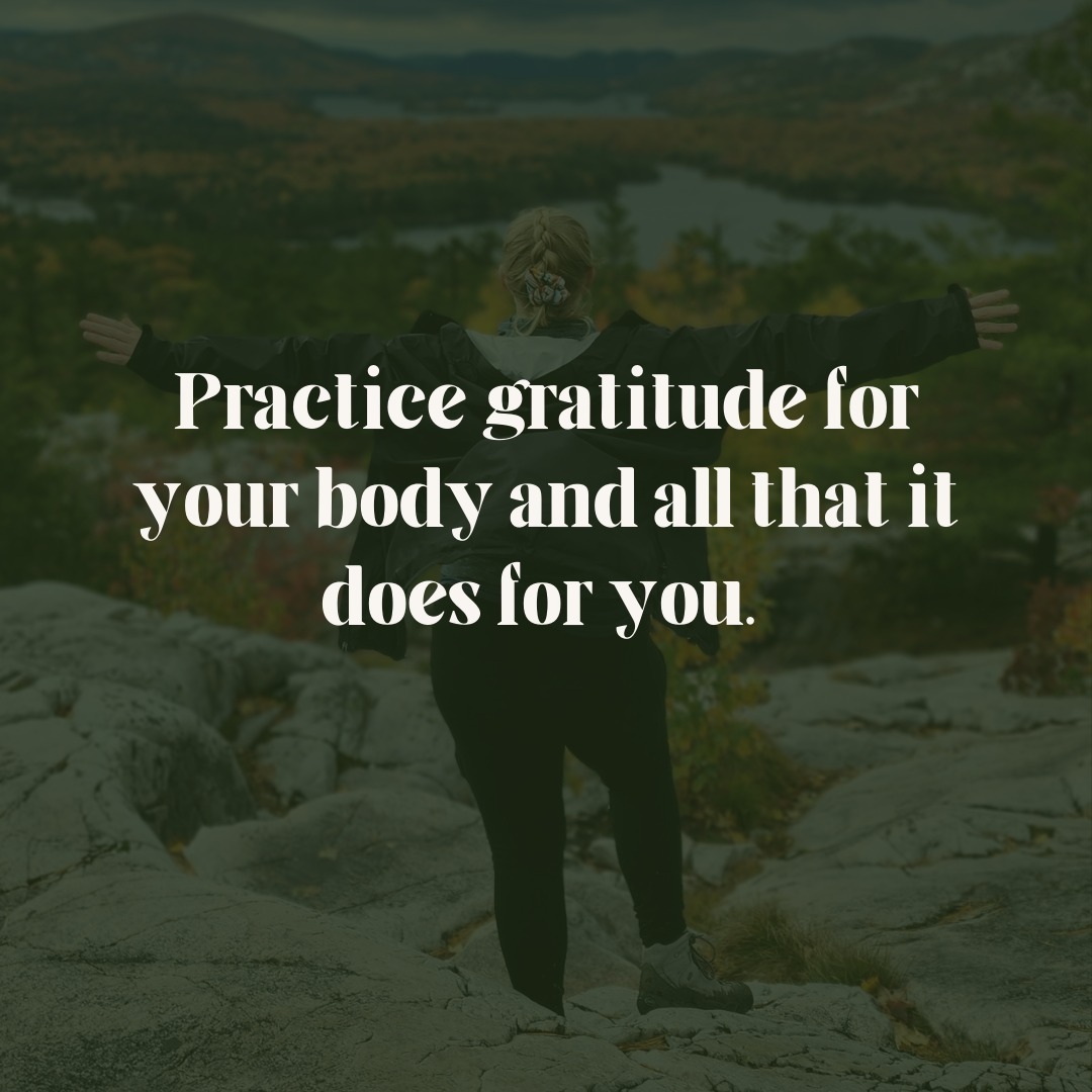 Practice gratitude for your body and all that it does for you.
Have you practiced gratitude for your body?
It can seem daunting, but you can start by;
💪 Reflecting daily on your body's abilities.
🤸♂️ Engaging in movement you love as a celebration of your body's capabilities.
💆♀️ Prioritizing rest and relaxation to rejuvenate your body's strength.
