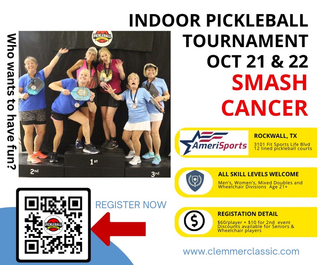 Looking for a fun pickleball tournament this fall? Join us at AmeriSports in Rockwall, TX. On Oct 21 & 22 we will host Women's, Men's, Mixed Doubles and Wheelchair divisions for all skill levels. Let's Smash Cancer!
Link to Registration in Bio
#dallaspickleball
#sacshsepickleball
#pickleballnorthtexas
#planopickleball
#pickleballlife
#pickleball
#pickleballrocks
#pickleballaddict