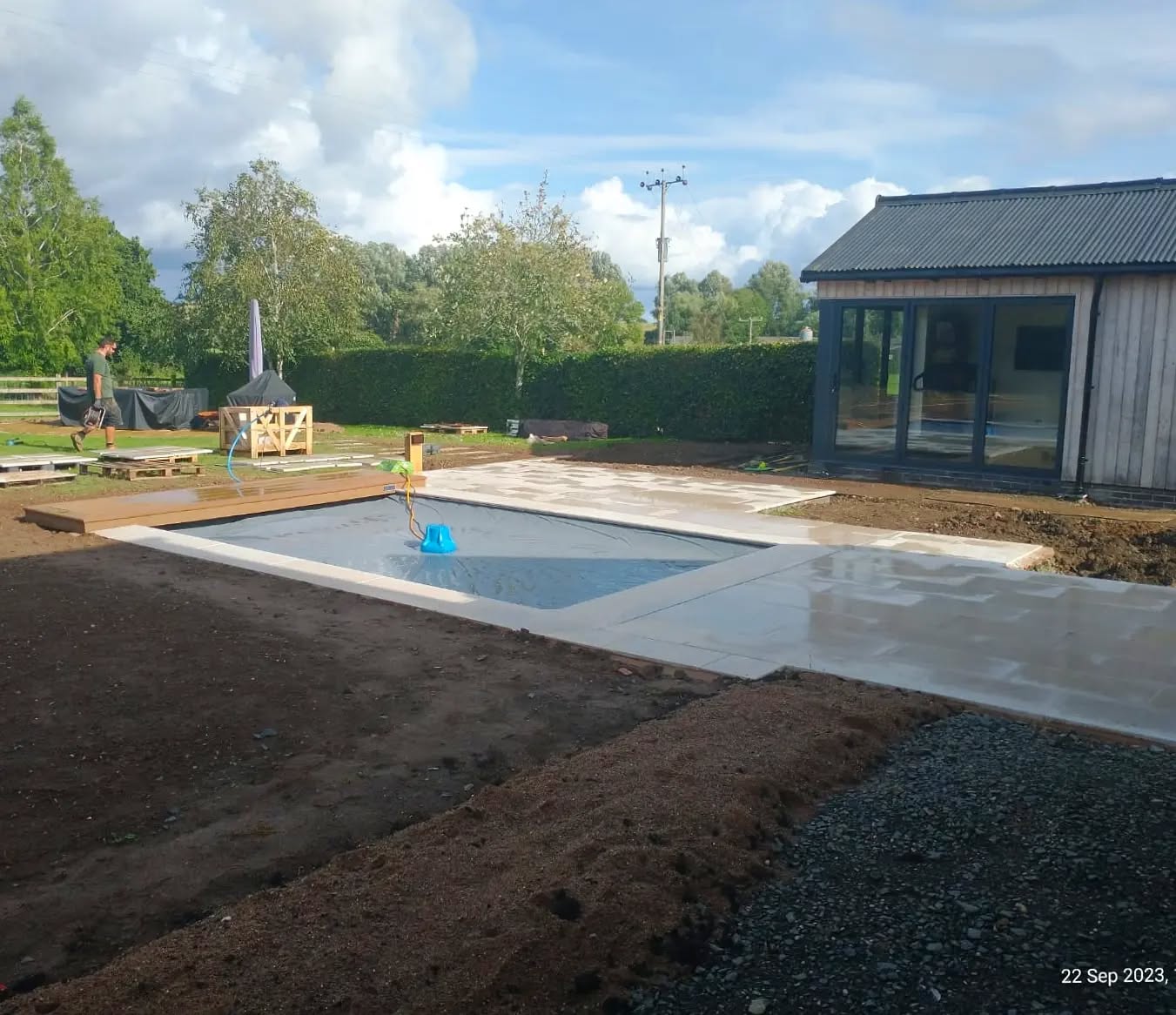 Extra points if you spot the rainbow 🌈 A Friday round up: our current site is looking lovely and neat in preparation for more (and more and more) slab laying.
We're using a stunning Egyptian limestone (see previous post) for all of the paths and patios around this beautiful, historic barn conversion. In particular, we enjoy the contrast between the warm limestone and the pool lining which you unfortunately can't see in these photos.
We were intrigued to be asked to complete our second resistance-pool project in 6 months - they seem to be becoming increasingly popular.
More complicated than your "average" swimming pool, these highly specialised pools come with a steel lining, hidden tracks, a current generator, control units and and digital display, amongst other things.
You don't landscape around these features, you have to *integrate* with them, and it's more fiddly than I have time to explain here! 🤓
#EnvisageGardens
#DesignedByExpertsCreatedByCraftsmen
#worcestershiregardendesign #worcestershire #resistancetraining #resistancepool #trainingpool #endlesspools #swimmingpool #swimmingpoolgarden #gardenswimmingpool #patio #paving #patiogoals #patiodesign #patiogarden #limestone #limestonepaving