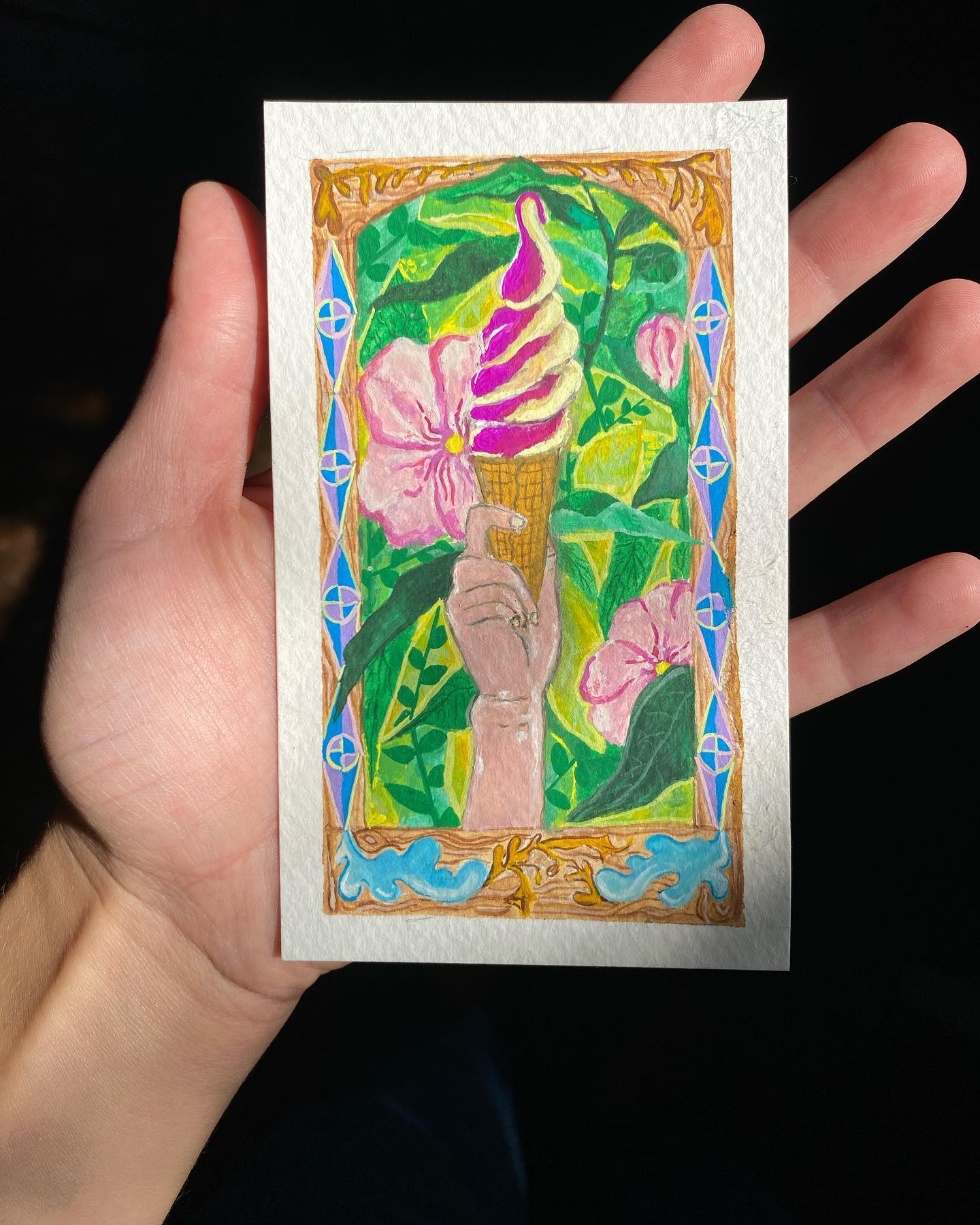 The notes app in my phone is full of little passages recording “good moments.” I’ve done it for many years. Painting good moments has been a fun practice recently too.
🍦Good Moment #7: Blueberry and Honey Soft Serve in August from that Place on Fairmount Ave in Montreal that Always has a Really Long Line🍦
If you’re interested in acquiring this good moment recording for your home, shoot me a dm 😘