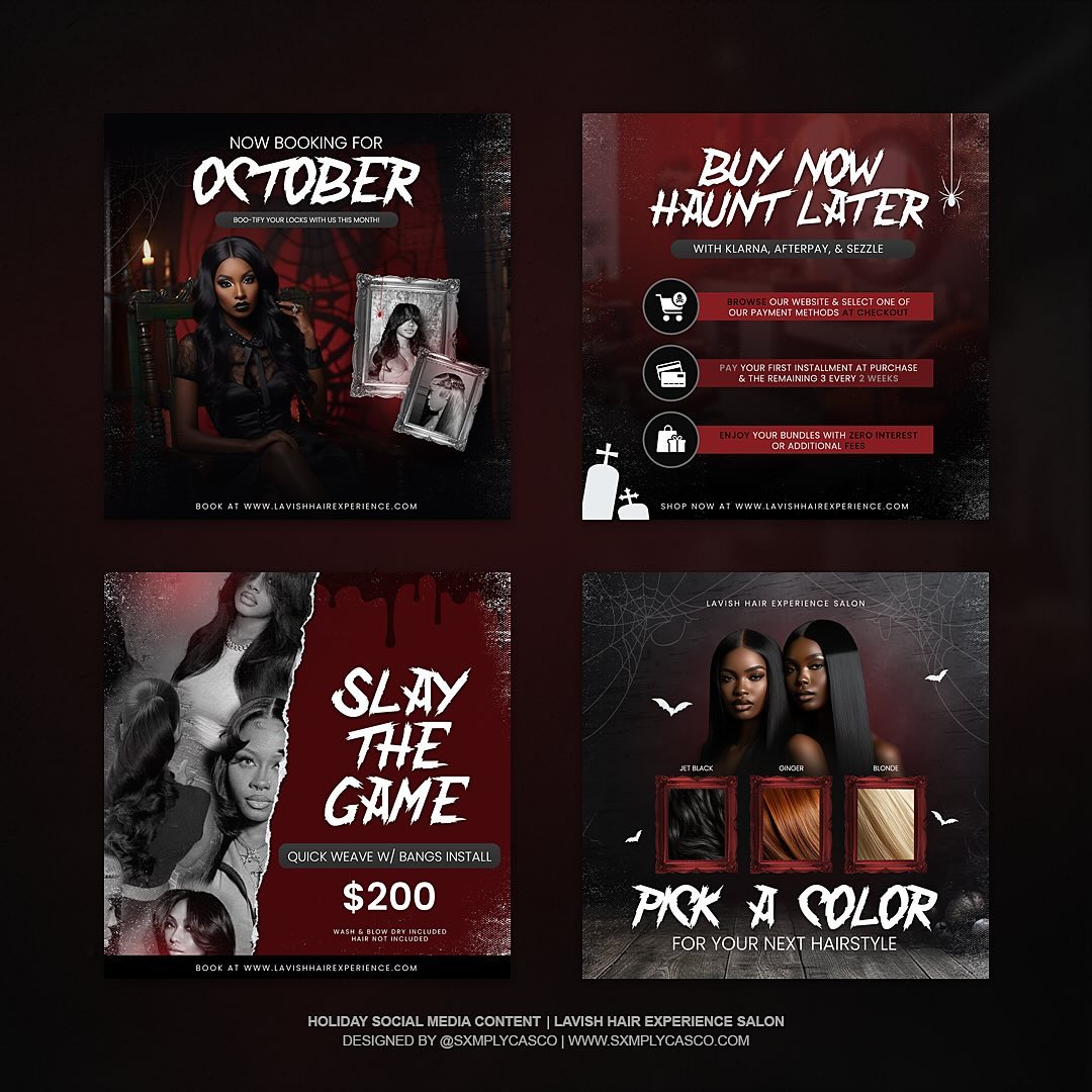 It’s officially SPOOKY SZN 💀 Let’s create magic 🪄 this fall with custom holiday social media content.
We’ll create festive posts for ALL your favorite holidays. From spooky Halloween vibes 🎃to the warm glow of Diwali 🪔, we’ve got you covered!
Each post is crafted to capture the essence of the holiday season and captivate your audience.
Let’s secure your bag today and submit an inquiry at www.sxmplycasco.com
#marylandgraphicdesigner #dmvgraphicdesigner #atlgraphicdesigner #findmydesign #graphicdesigner #branding #spookyseason #halloweendecor #sxmplycasco #brandingdesign #brandinginspiration #blackentrepreneurs