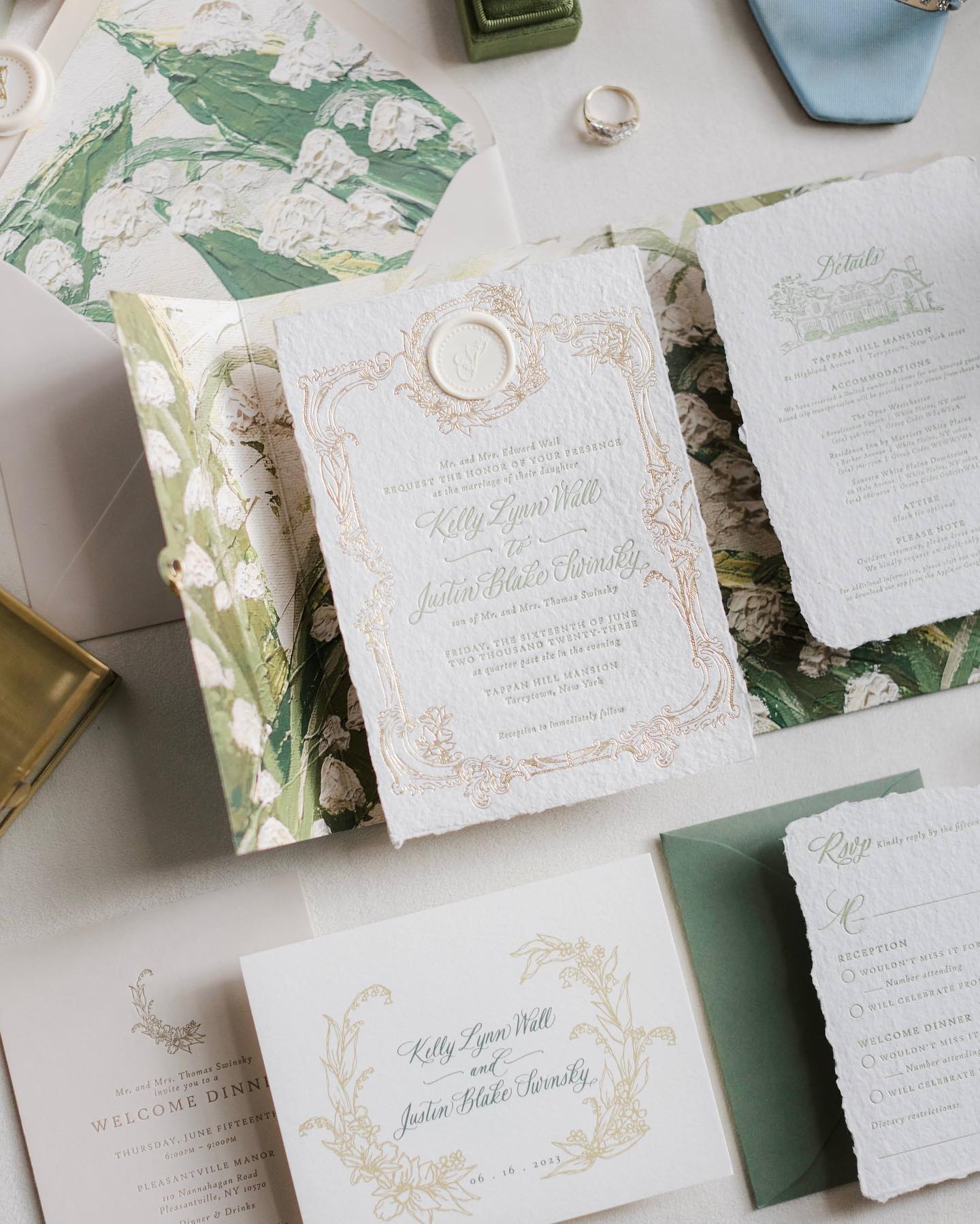 A cohesive palette for Kelly & Justin 🌿
Featuring a beautiful painting, ornate embellishments, and hand calligraphy - the elements on this suite couldn’t just stay on the invitations, they needed a wedding day moment too! Special shout out to the cutest cocktail napkins and most adorable pups 🥰
We love designing fully custom pieces that reflect our couples’ wedding day styles. Our conversations often start with “what if we did this…” 😂 No detail is overlooked - we will always dream up unique ways to add a special touch to your day!
Congratulations to the Swinskys! 🤍
Stationery design: @dragonflypaperie
Calligraphy: @allicatcalligraphy
Photography: @gracebrownphoto
Venue: @tappanhillmansion
#allicatcalligraphy #weddingcalligraphy #phillycalligrapher #southjerseycalligrapher
#envelopecalligraphy #weddinginvitations #weddingstationery #phillystationer #bespokeinvitations #phillyweddinginvitations #custominvitations