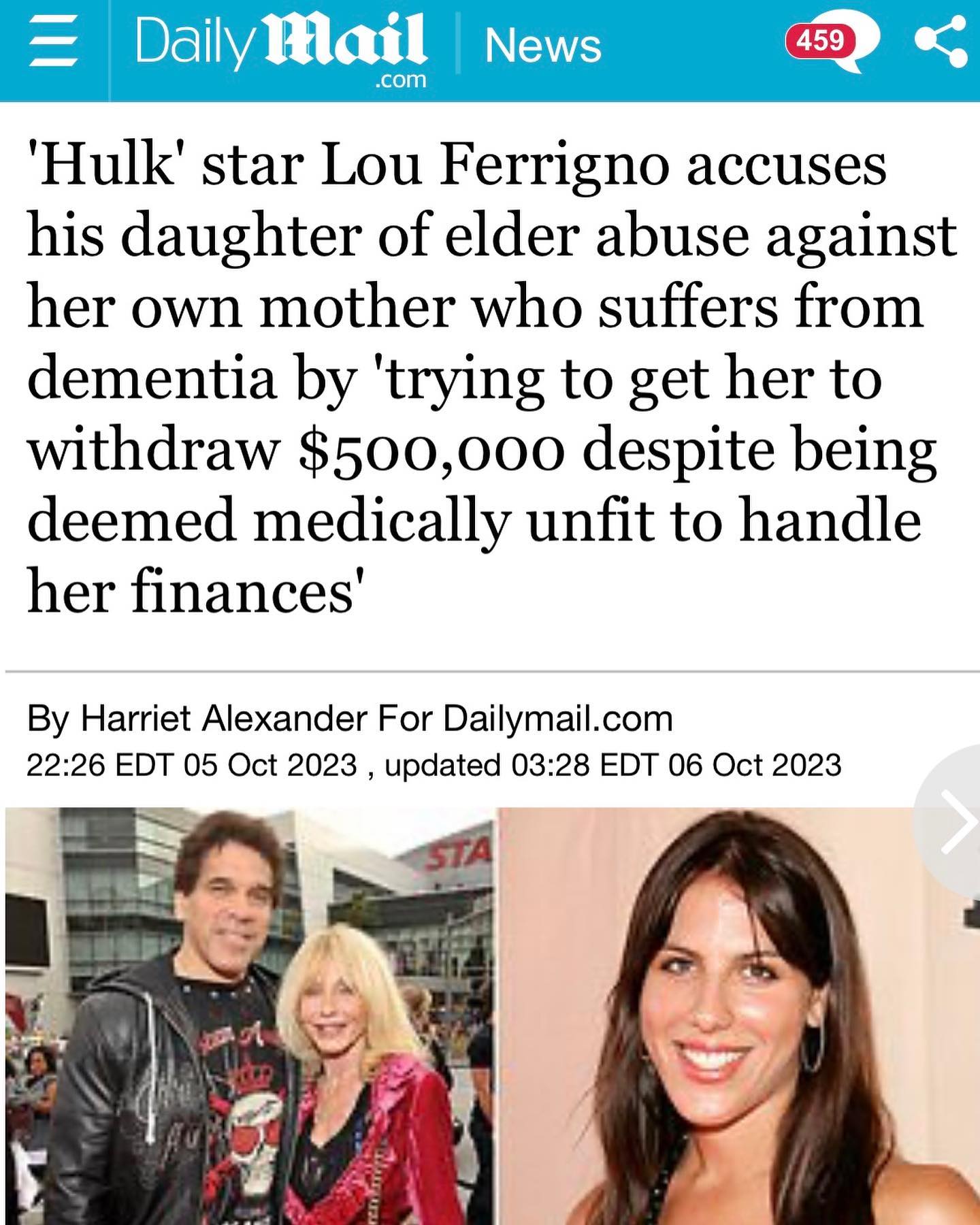 Those of us at Elderly Lives Matter USA are sad to hear this story of Lou Ferrigno (portrayed the Incredible Hulk & is Notable Bodybuilder for decades) and his family. Our entire Team all have unfortunately experienced injustices in the cases of the Elderly or Dependent Adult of those whom we have loved or love dearly. Awareness is necessary. Otherwise, the epidemic of elder abuse will never end. Millions of Elderly individuals in Conservatorships and Guardianships in our Nation die ever year from not only physical abuse but also from not being allowed due process in court and by being denied their human and civil rights and simple requests. When one states what their end of life desires are at any point in their life they should be fully acknowledged, it is their right. A diagnosis of dementia, a disability which is covered under the disabilities laws of the United States, should never allow anyone to make decisions for that Elderly of “court-deemed” Dependent Adult that they know are completely against their desires. Additionally financial elder abuse can land an individual in a rest home with nothing. Everything they saved for retirement and or end of life plans are gone. What are you thoughts on this story? We hope Mrs Ferrigno is not taken advantage of and we hope she attains her due process and her human and civil rights with the help of her husband. Please view @dailymail for the entire article. Elderly Lives Matter USA continues to stand up for the Human and Civil Rights of the Elderly and the Dependent Adult. Wishing Mrs Ferrigno her absolute human and civil rights
today and every day just as she would expect to get them and as she absolutely deserves.
#carlaferrigno #louderrigno #humanrights #civilrights #elderrights #dueprocess #womensrights #theelderly #abolishguardianships #abolishconservatorships #endtheabuse #unitedstatesofamerica #unitedstates