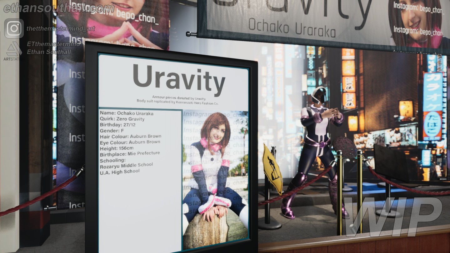 Time for another My Hero Academia Uraraka project update! I think I'm getting closer to being finished with this project which is exciting! I have been experimenting with the lighting a lot, trying to get something more interesting, and I think I'm quite happy with it. I still have some tweaks to do! I noticed that the walls were still looking a bit bare, so I have added some posters to take up some of that space. Thanks to @buriedaliens for letting me use his great Kaminari cosplay (I'm still looking for someone who has cosplayed Ashido and is willing to participate!) Hopefully the next update will be a set of finished renders! The main things left to are the Ashido poster, some more floating props and some texture/lighting fixes.
Uraraka Cosplayer -> @bepo_chan_
Kaminari Cosplay -> @buriedaliens
#blender #blender3d #3dart #3dartist #substancepainter #substancedesigner #unity3d #myheroacademia #bokunoheroacademia #uraraka #ochakouraraka #kaminari #denkikaminari #ashido #minaashido #ashidocosplay