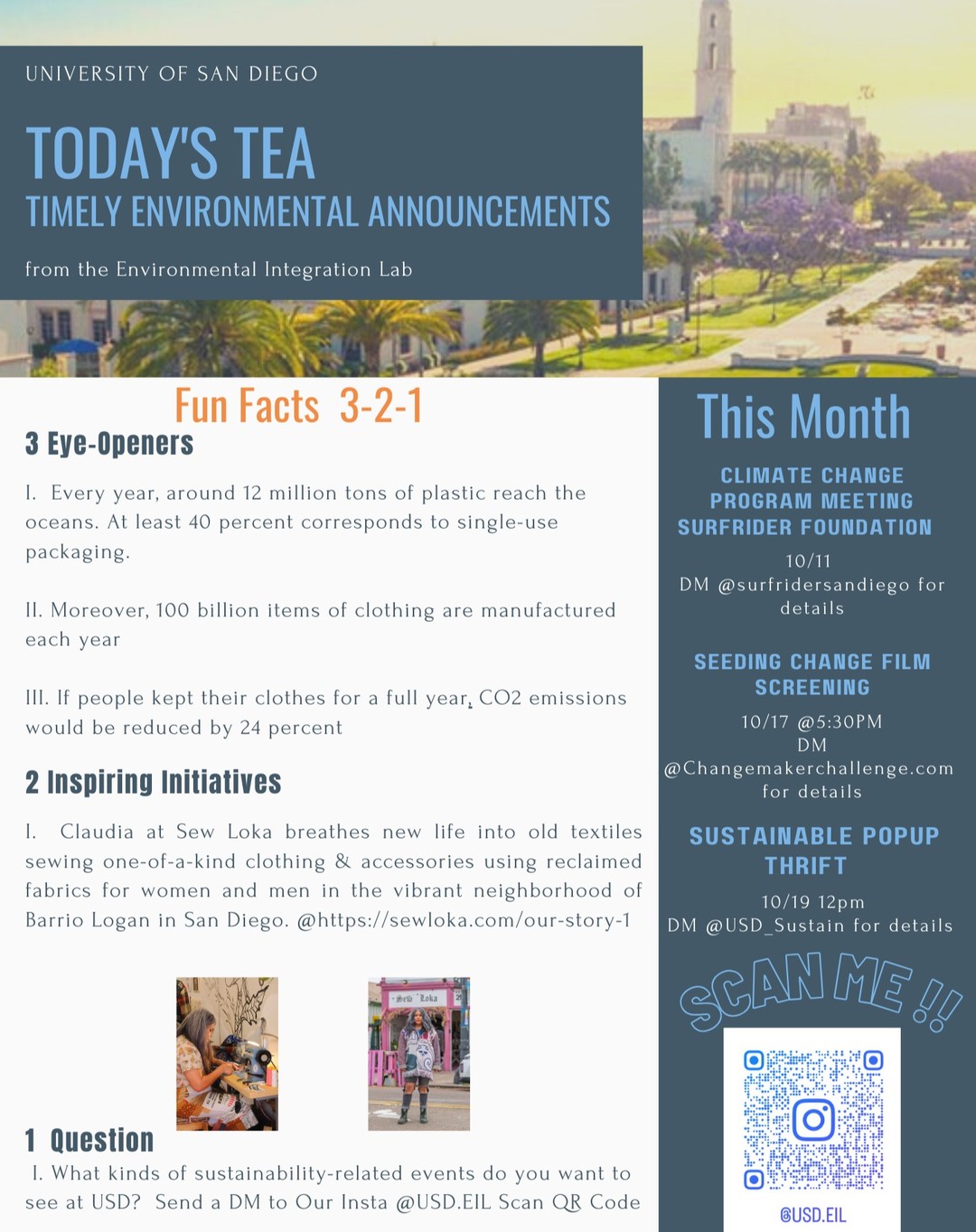 Our October Newsletter is here! Join us as we seek to make our campus more environmentally conscious and check out the events!
Link to Sew Loka and their wonderful clothing and accessories:
@sewloka
@https://sewloka.com/our-story-1