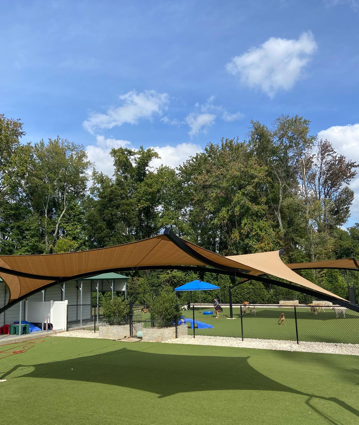 Doggies love our shades too! Check out these two 20’ X 40’ Seabrook shade structures done for a doggie daycare🐶☀️ .
.
.
.
.
#shadesails #shadestructures #shady#outdoorliving #patioideas #backyarddesign #sundecks #poolshades #pergola #sunprotection #outdoorshades #shadeperfection #coolshade #backyardshade #outdoorshade #shadecanopy #northcarolina #eastcoast #atlanticcoastshade #architecture #shade #explore #southcarolina #northcarolina #dog #doggiedaycare