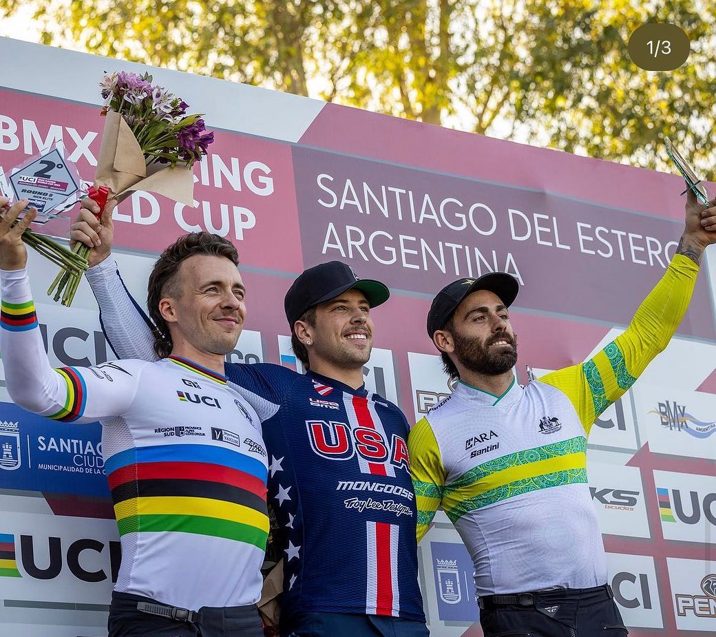 We are so proud of our Team USA Riders and their performance over the past two weeks in Santiago Del Estero, Argentina. It’s not everyday you get to watch them inspire the next generation in the classroom and then win on the world stage the next week. Congratulations to all, we look forward to cheering on your journey to the Olympics. #TeamUSA #usabmx #usabmxfoundation #forthekids @usabmx
First Places
Cameron Wood, Men Elite Class, Round 9 UCI BMX World Cup, Santiago del Estero, Argentina, Oct 13 / 2023
Ava Corley, Women Under 23 Class, Rounds 7, 9 and 10 UCI BMX World Cup, Santiago del Estero, Argentina, Oct 6, 12 & 13 / 2023
Second Place
Cameron Wood, Men Elite Class, Round 8 UCI BMX World Cup, Santiago del Estero, Argentina, Oct 7 / 2023
Third Places
Felicia Stancil, Women Elite Class, Round 8 & 9 UCI BMX World Cup, Santiago del Estero, Argentina, Oct 6, 12 / 2023
Alise Willoughby, Women Elite Class, Round 10 UCI BMX World Cup, Santiago del Estero, Argentina, Oct 13 / 2023
McKenzie Gayheart Women Under 23 Class, Round 8 UCI BMX World Cup, Santiago del Estero, Argentina, Oct 6 / 2023