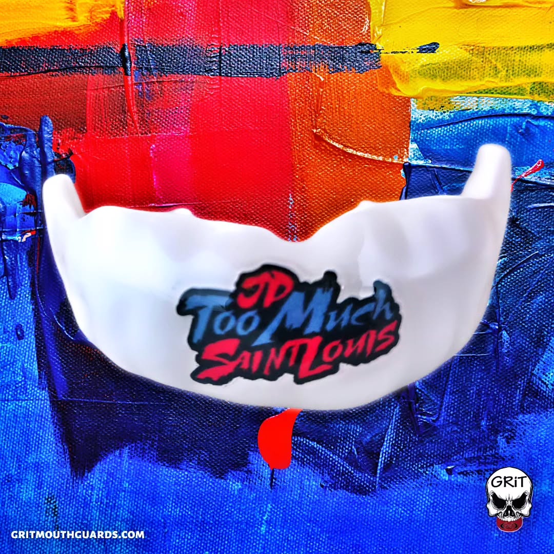 Custom mouthguard with JP Saint Louis' logo proudly displayed across the front.
Got an idea for a custom design? Create it at gritmouthguards.com today!
#jpsaintlouis #toomuch #gritmouthguards #mouthguards