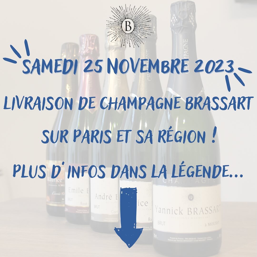 Bonne nouvelle le champagne Brassart va effectuer sa livraison annuelle à Paris et sa région, prévue le samedi 25 novembre 2023 ! Si vous êtes intéressé par une potentielle livraison ce jour n’hésitez pas à nous le faire savoir le plus tôt possible (maximum le 18 novembre soit une semaine avant la livraison), vous pouvez vous rendre sur notre site internet afin de prendre connaissance des prix et de toutes les cuvées disponibles. (champagnebrassart.com)
Vous ne remarquez rien ? Et oui la nouvelle cuvée intitulée « Cuvée Lana » est disponible à la livraison le 25 novembre et sur l’exploitation dès mi-novembre mais une publication est à venir pour tous vous expliquez.
En parlant de ça, ne vous inquiétez pas ce samedi 25 novembre une personne sera tout de même présente sur l’exploitation pour vous accueillir à Moussy.
Pour toute commande, vous pouvez nous contacter via :
- Mail au : champagne.brassart@gmail.com
- Sur le site internet : champagnebrassart.com
- Ou par téléphone au : 06.82.16.98.17
#champagne #livraisonchampagne #champagnebrassart #livraisonchampagneparis #paris