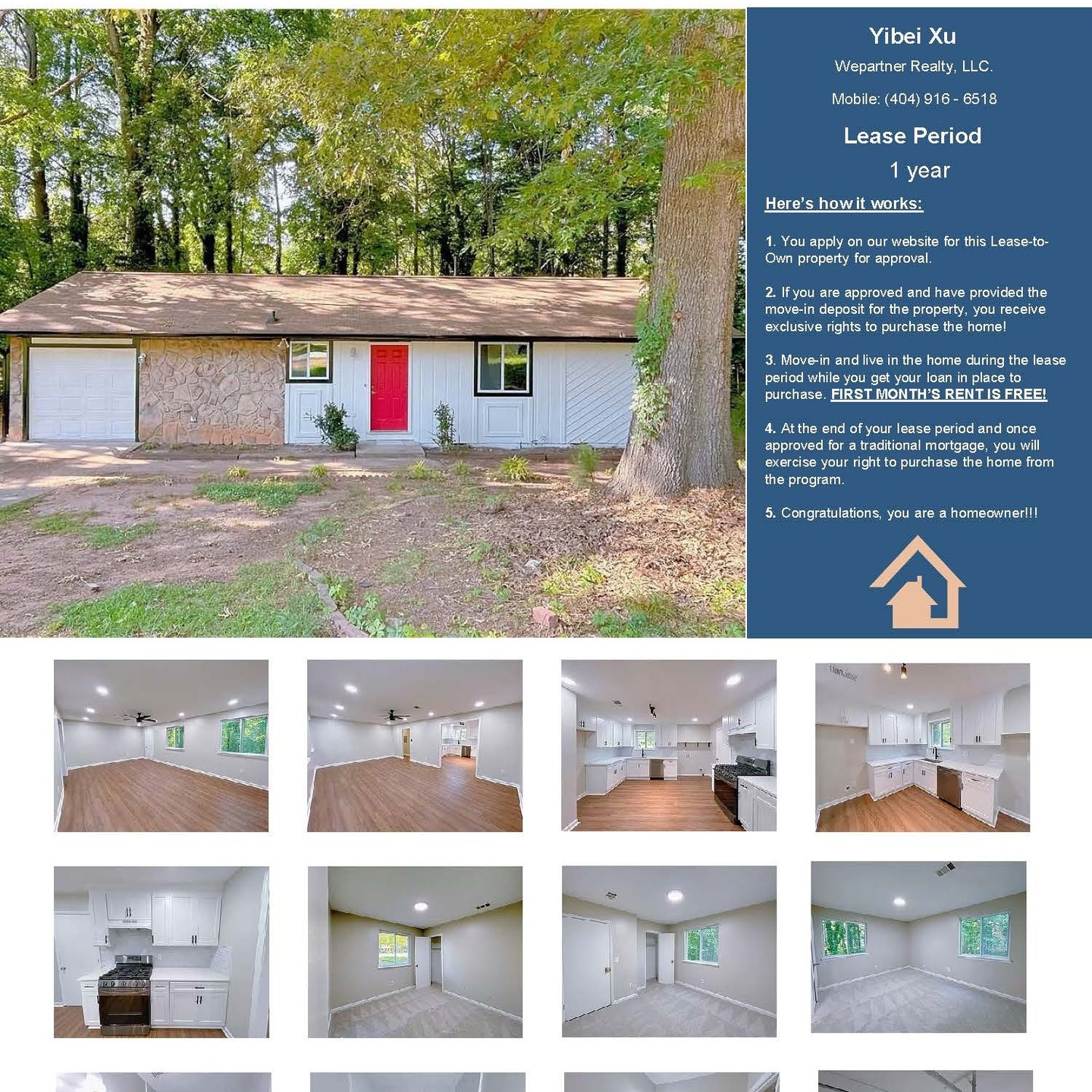 3 bed 2 bath- 1232ft2 - $1,700 / Rent-to- Own #leasetoown #atlanta #renttoown
For More Information: Please visit our website or call 678-538-6223
Lease-to-Own this AMAZING 3 Bedroom and 2 full Bath, COMPLETELY RENOVATED! Fresh interior and exterior paint, designer open kitchen with white shaker cabinets, shelves modem quartz countertops, premium LVP FLOORS, new carpets in bedrooms, new baths, ALL new insulated windows, new doors, new light fixtures, NEW HVAC and many more! Private yard. Close to shopping and public transportation.
Do you qualify? You do if the below describes you.
-3x the rent in monthly (gross) income
-Funds for Move-in Deposit
-550+ MINIMUM credit score
-No evictions within the last year
-No felony convictions within the last 4 years
-No pending bankruptcy
More details:
> Only $50 Application Fee!
> First Month's Rent Free!
> Ample time to get financing in place
> Close any time between 6 - 12 months of leasing
Copy and paste the link below to apply in minutes.
www.homes4assignment.com
Text or call today!
David Penn
Lease Purchase Specialist
Yibei Xu
WePartner Realty, LLC
(404) 916 6518