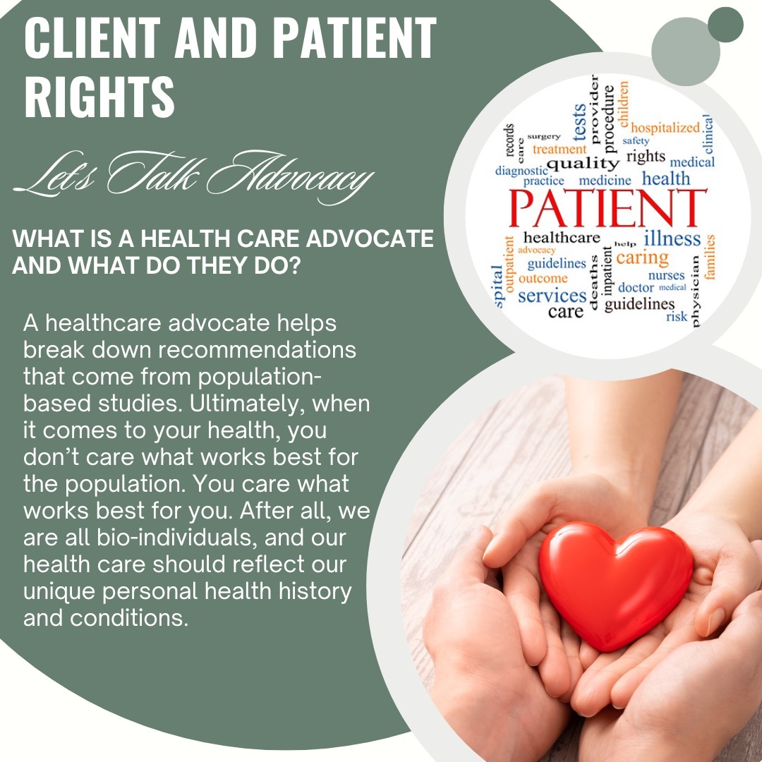 Advocacy
As a holistic health professional, I see clients and support them in their efforts to find optimum health and wellness by identifying the potential root causes for their chief complaints and symptoms. My position as an allied partner ensures my clients, friends, and family that my obligation is to service, support, and guide a whole-person-centered approach to care: body, mind, and spirit. I pay very close attention to their unique bio-individual needs.
I have some clients whom I advocate for so they can feel confident having the right representation and dialogue to discuss their healthcare needs and goals with their doctors. This helps to eliminate the obstacles of navigating and accessing quality healthcare, applying for appeals with their insurance, or even getting the right tests to formulate an action plan for optimum health outcomes to manage their medical conditions. As an integrative specialist, I help break down the recommendations from population-based clinical studies, translate their narratives and impressions from diagnostic testing, help them understand drug-nutrient interactions and potential nutritional deficiencies, and offer alternative treatment options. And so much more. Do you have an advocate? Contact me, and I can help you learn more. As I have written before, one size does not fit all.
Be well!
#achsedu #holistichealth #healthgoals #healing #rootcause #rootcausemedicine
#healtheducation #holisticnutrition #healthpractitioner #healthadvocacy #advocacymatters #functionalhealthandwellness
#holisticpractitioner #liveyourtruestself #inspiration
#integrativehealth #integrativewellness #nutritioneducation
#mentalhealth #nanpofficial #resilience #wellness
#wellnesscoaching #selfcare #eatrealfood #plants