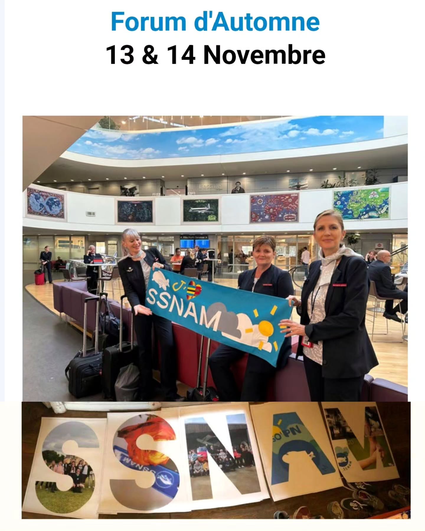 Durant ces 2 jours, vous pourrez venir rencontrer des Bénévoles du SSNAM So’PN au Forum de la cité PN d'Air France.
Passez nous voir, vous informer, échanger et surtout : ne procrastinez plus : profitez-en pour concrétiser votre don. Nous serons là pour vous !
Si vous souhaitez participer en tant que bénévoles ponctuels pour ce forum ou d’autres, ou si vous envisagez de vous engager plus régulièrement au profit de l’association, contactez-nous par mail :
ssnam@ssnam.com ou par téléphone : 01 41 89 24 04