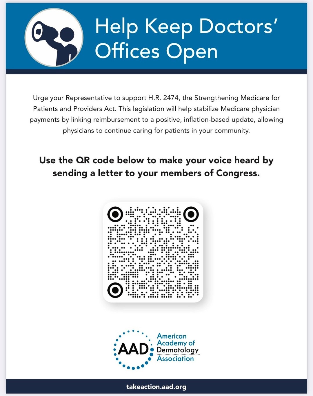 Help keep doctors' offices open!
Urge your Representative to support H.R. 2474.
@aadmember @clay_cockerell