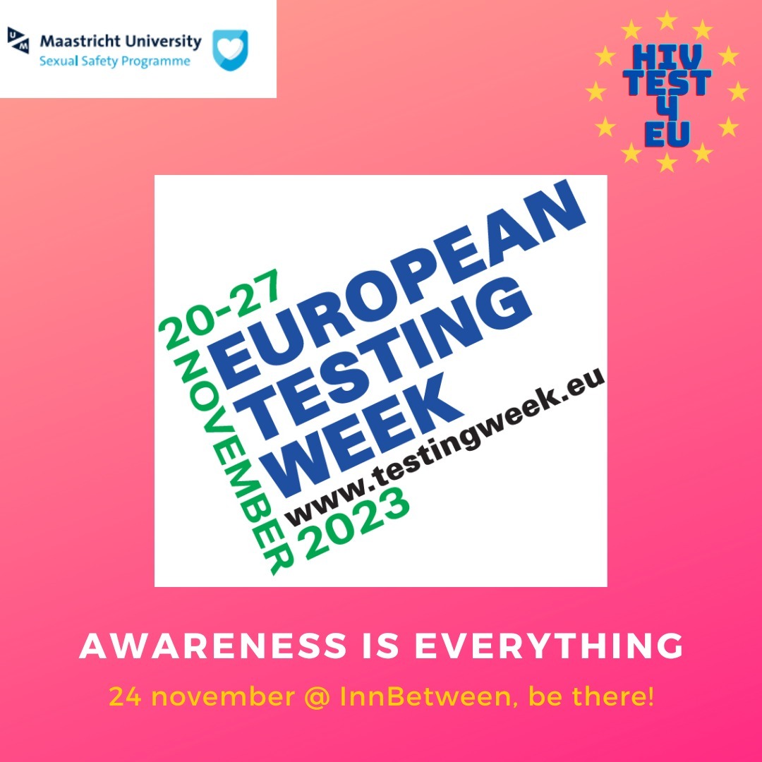 European Testing Week (@eurotestweek ) this November marks the 10th anniversary of the campaign aiming to increase testing for HIV, viral hepatitis and STIs, reduce late diagnosis and the most harmful impacts of these infections, thereby leading to healthier lives. This one week is an opportunity to join together across Europe to improve and optimize testing and empower people to reduce the impact of stigma and discrimination.
*
*
Stigma and discrimination are barriers to testing. You can help change that!
Visit us and @sexualsafetyum at @innbetween_maastricht this Friday to learn more about consent, sexual health and get tested for HIV for free.
*
*
Check out the link in bio for sign up!