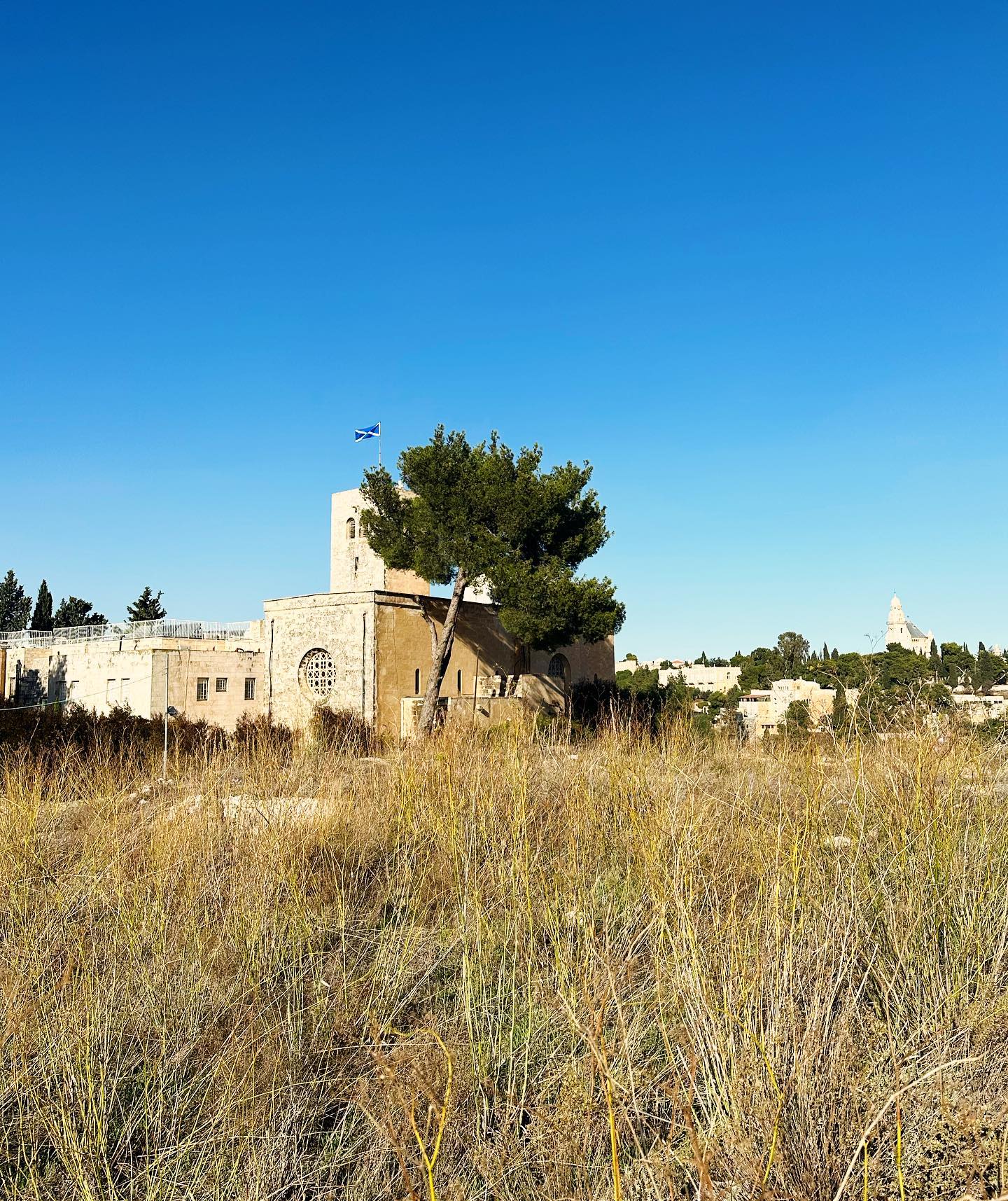 Scottish church. Dormition Abbey to the right in the distance. #jerusalem #tanachHill #winter #middleEasternSunshine