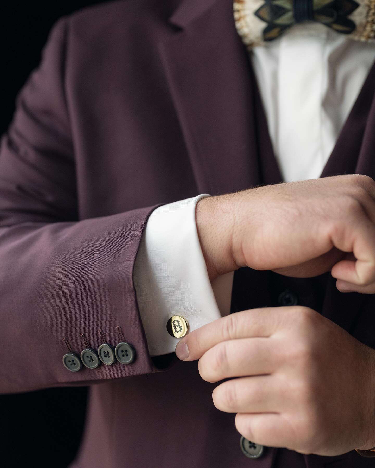 Let’s hear it for the boys! I love doing portraits with grooms on their big day. It looks like we shot this in a studio with the dramatic background but really just lucked out with the getting ready location!