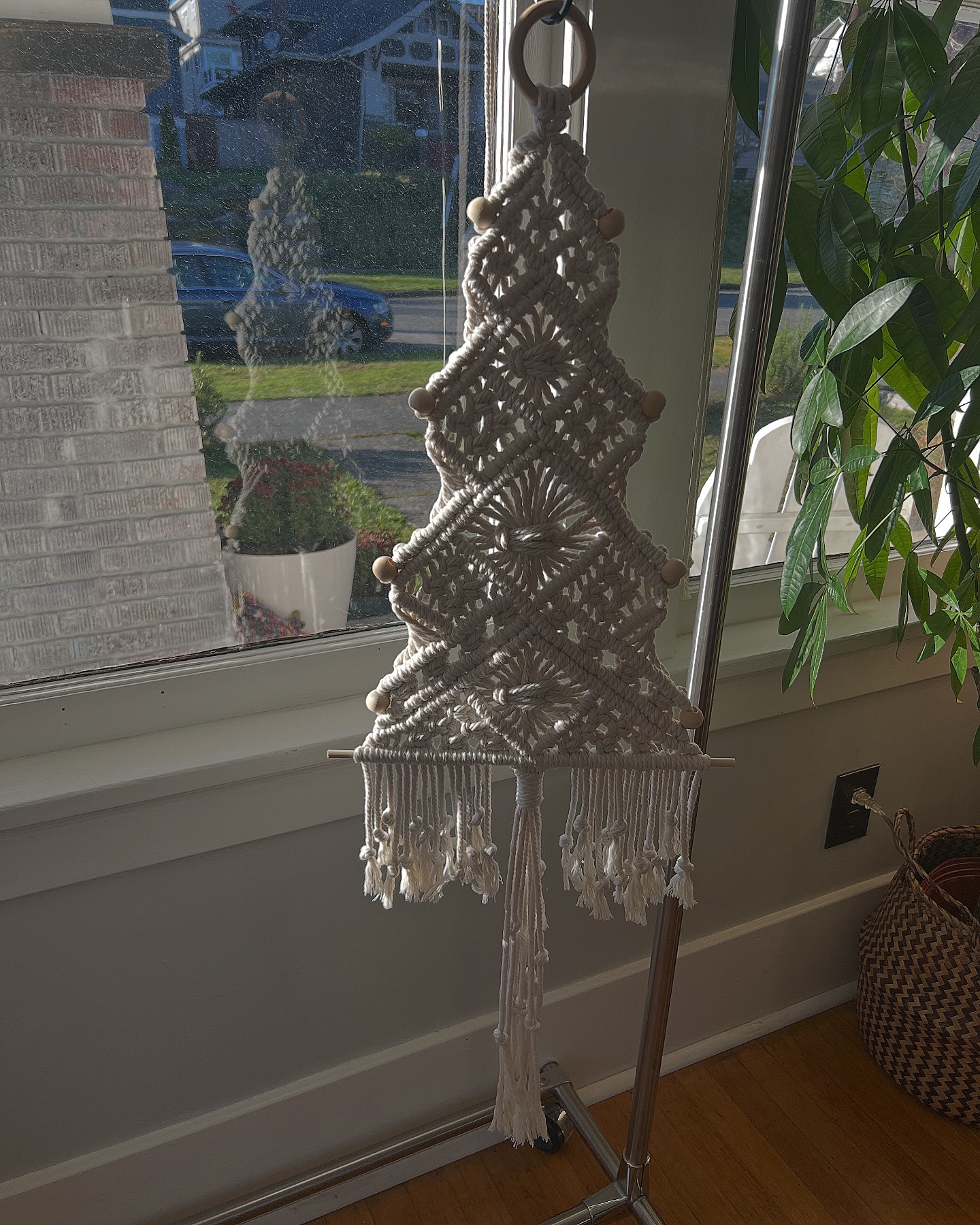 Macrame Christmas Tree! Beautiful and simple; this one is now on its way to decorate a dorm room. Commissions accepted! Message me via my website for more information.