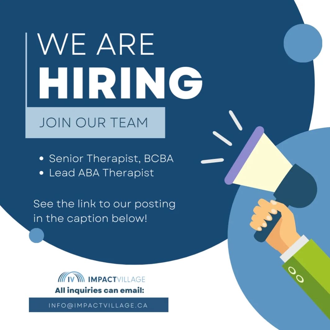 We'd love for you to be a part of our village!
We are looking for incredible candidates to fill a Lead ABA Therapist role and a contract Senior Therapist (BCBA) role.
Please feel free to pass this along to anyone you know who you think would be a great fit.
Lead ABA Therapist:
ca.indeed.com/job/lead-aba-therapist-89b90b95a899aef6
Senior Therapist, BCBA:
ca.indeed.com/job/senior-therapist-814889473df77f9c