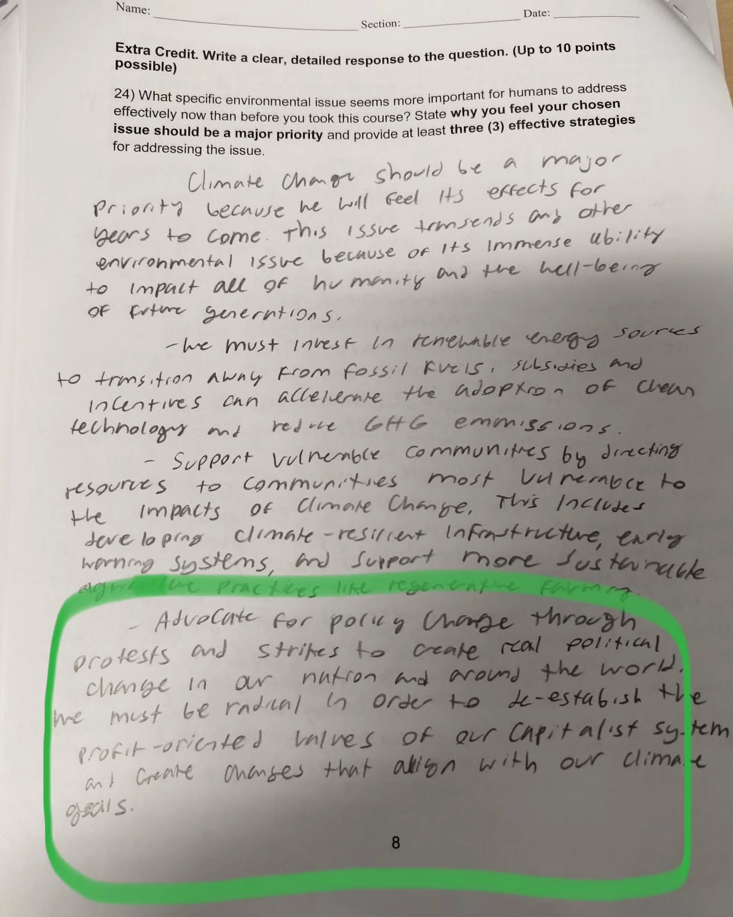 Wednesday Moment of Zen. Damn good response to an open-ended question on the final exam. The kids are alright, if the older generations will simply listen to them. Peace, y'all.