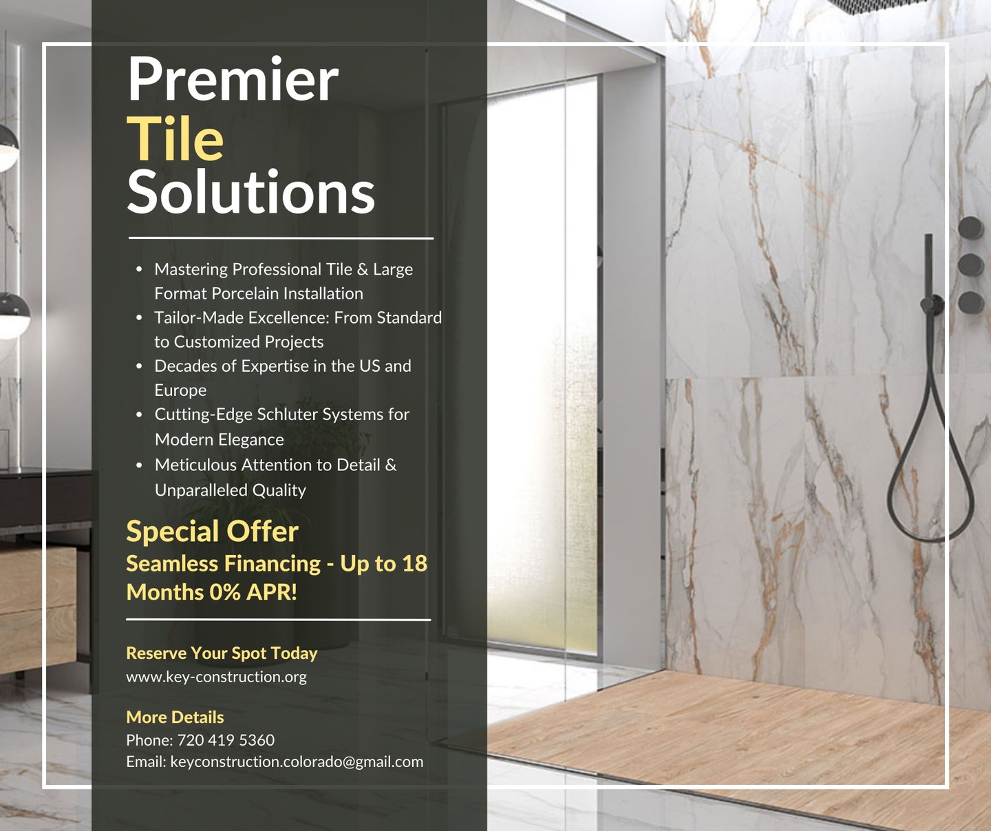 Transform your space with Key Construction's exquisite tile services. Elevate your surroundings with precision and style. Visit key-construction.org or call 720-419-5360 to schedule your consultation. Your dream space awaits! ✨🔨 #KeyConstruction #TileMasters #porcelain #denvertiles #shower#schluter#denver#colorodo#tilecolorado