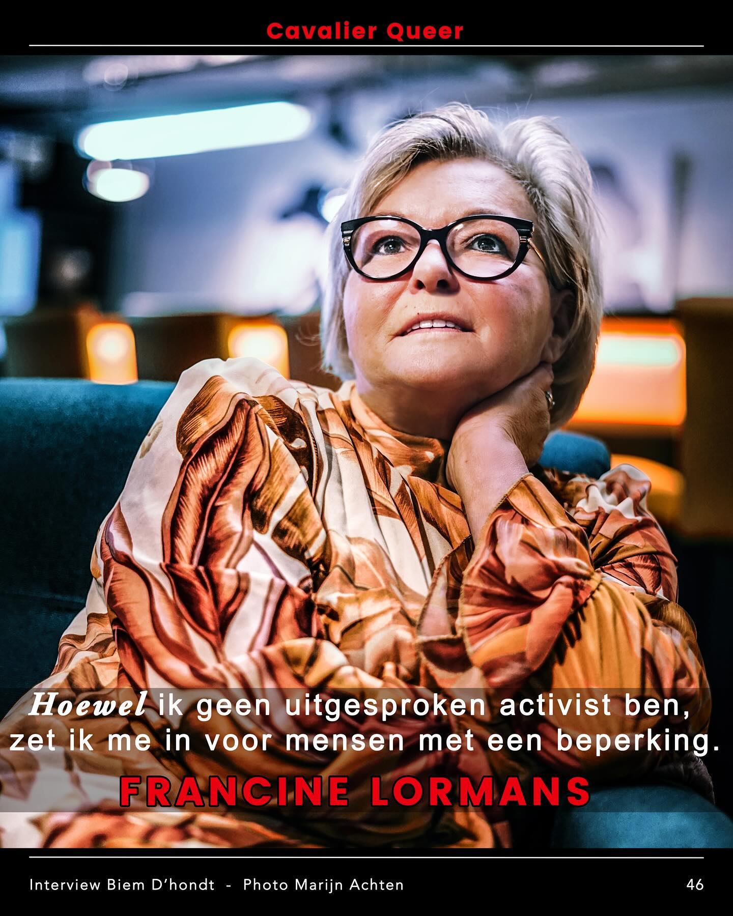Francine Lormans is, samen met Marleen Billen, covoorzitter van @derozebink een vereniging die elke maand diverse activiteiten organiseert voor LGBTQIA+ personen met een beperking.
“Hoewel ik geen uitgesproken activist ben, zet ik me in voor mensen met een beperking. Niet alle beperkingen zijn (even) zichtbaar en we krijgen vaak te maken met vooroordelen en discriminatie. Ik heb een abonnement bij De Lijn, maar mag er niet op met m’n scootmobiel. Met de manuele rolstoel geraak ik dan weer niet tot aan de bushalte. We willen ook gewoon deel uitmaken van de samenleving.” - Francine Lormans
Lees het volledige interview op www.cavalierqueer.com
Tekst: @biemdhondt
Foto’s: @marijn8en in @regenbooghuis_limburg met op 6 januari een Cavalier Queer tentoonstelling ter ere van het 10 jarig bestaan van @derozebink en @ertusseninlimburg
#queerstories OVER #derozebink #beperking #mobiliteit #conversiontherapie @aditi.vzw #zichtbaarheid MS #CVA #zelfbeschikking TAGS #loveislove #francinelormans #lgbtqia #biemdhondt #marijnachten