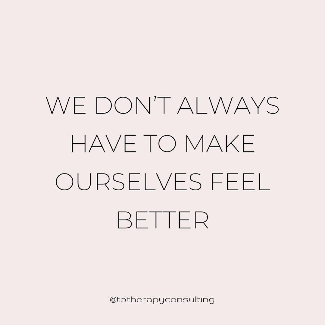 Starting off strong with a hot take!
How many times have you been encouraged to do something to make yourself feel better?
How many times have you seen advertisements for a product or service that allegedly makes you feel better?
How many times has someone tried to make you feel better and it didn’t work?
Countless.
But here’s the thing so few of us understand or live by…
YOU DON’T ALWAYS HAVE TO MAKE YOURSELF FEEL BETTER!
Life is not meant to be good all the time. Humans are not meant to feel only one side of the spectrum of emotions. We are not meant to be comfortable and certain 100% of the time.
The idea of needing to make yourself feel better every time a disappointment or discomfort occurs can be unrealistic AND cutting you off from a range of emotions that are there for a reason. These emotions teach us important lessons about ourselves, our values, and the world around us.
Low tolerance for discomfort and distress can often lead to situational/emotional avoidance, substance use, anxiety, depression, and process addictions. Being able to sit with a decent amount of discomfort and distress actually prevents us from relying on maladaptive coping skills to get through it.
The irony is that once you accept discomfort, it often passes on its own (often faster than if you have focused on fighting it instead).
Think about a cold pool. The idea of the cold water is often worse than the actual experience of it. The more you fight how cold it is and take longer to submerge your body, the longer the discomfort lasts. The faster you can accept that it sucks for a minute, and that you don’t need to do anything about it, the faster you adjust.
This idea of allowing discomfort to exist does not apply to all situations, and only you can determine when it makes sense for you. But the next time you have a bad day, can you try accepting it? Free yourself of the expectation that things can’t ever be bad or that it cannot be tolerated. Try saying to yourself “this is a tough day. I can let that exist. I can tolerate it as is,” and see how it feels.