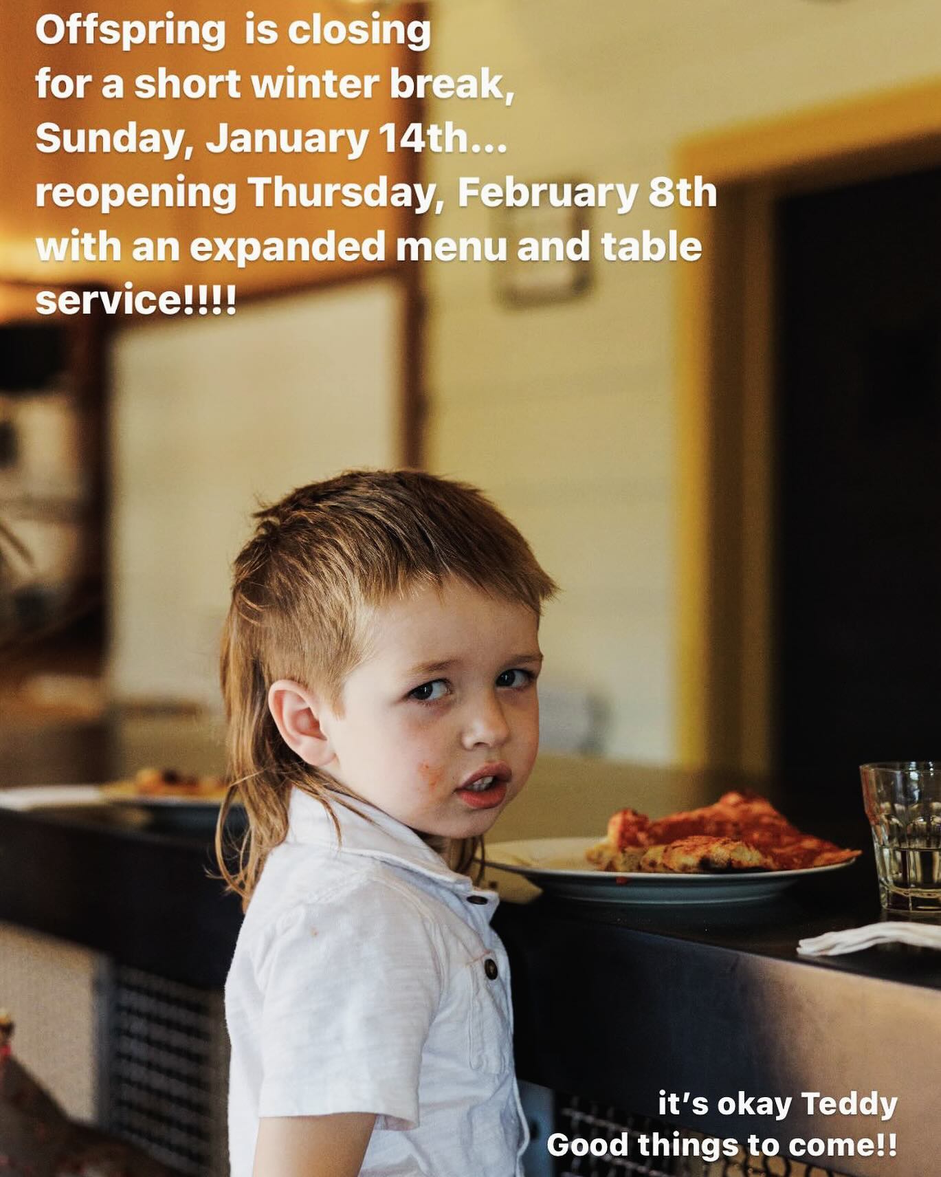Offspring will be closing for a short break starting Sunday, January 14th….
Then reopening Thursday, February 8th with an expanded menu and table service!!
Looking forward to feeding you well!!
#woodfiredpizza
#californiaitalian
#boonville
#andersonvalley
#boonvillehotelandrestaurant
#boonvillehotel