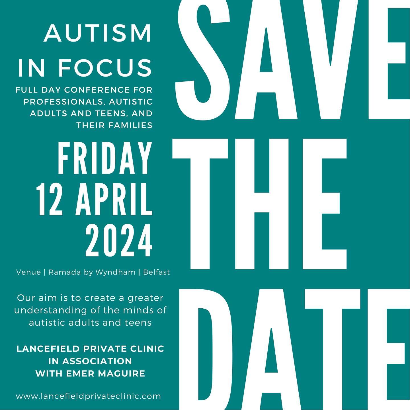 ๐๐๐๐ ๐๐๐ ๐๐๐๐ | ๐๐๐ญ๐ก ๐๐๐๐๐ ๐๐๐๐ | ๐๐๐๐๐๐ ๐๐ ๐
๐๐๐๐
Lancefield Private Clinic is very proud to announce our first conference, Autism in Focus. This conference aims to create a greater understanding of the minds of autistic adults and teens. Based in Belfast, the conference will take place on Friday 12th April 2024. Here at Lancefield we are keen to empower and support our autistic community, and feel our conference will be part of that. On the day, we will be in conversation with autistic teens and adults, and will hear from various clinical specialists on a wide range of topics.
The conference is co-created and hosted by Emer Maguire, Lancefieldโs Patron and Northern Irelandโs own comedy success story. Emer has a diagnosis of autism, and we feel it is so important to have neurodivergent minds front and centre at Autism in Focus. Emer was a Speech and Language Therapist before moving into comedy, so has a great insight into Autism from both a personal and professional perspective. We are delighted to have such a wonderful host to work with.
This will be a full day conference and is aimed at professionals, autistic adults and teens, and their families and partners. However we encourage anyone who wants to learn more about autism to attend.
If you are interested in attending, please register your interest by emailing enquiries@lancefieldprivateclinic.com
#autism #belfast #northernireland #autismacceptance #neurodivergent #neurodiversity #asd