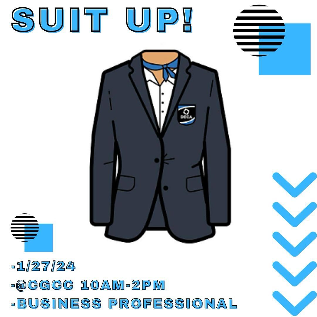 Suit Up! is soon approaching. Join us January 27th for an opportunity to expand your leadership and get you ready for the competition season! Registration closes 1/20 and there is a fee of $15. The dress code will be business professional. If you have any questions please reach out ! #expierencethedifference #deca 👔💙