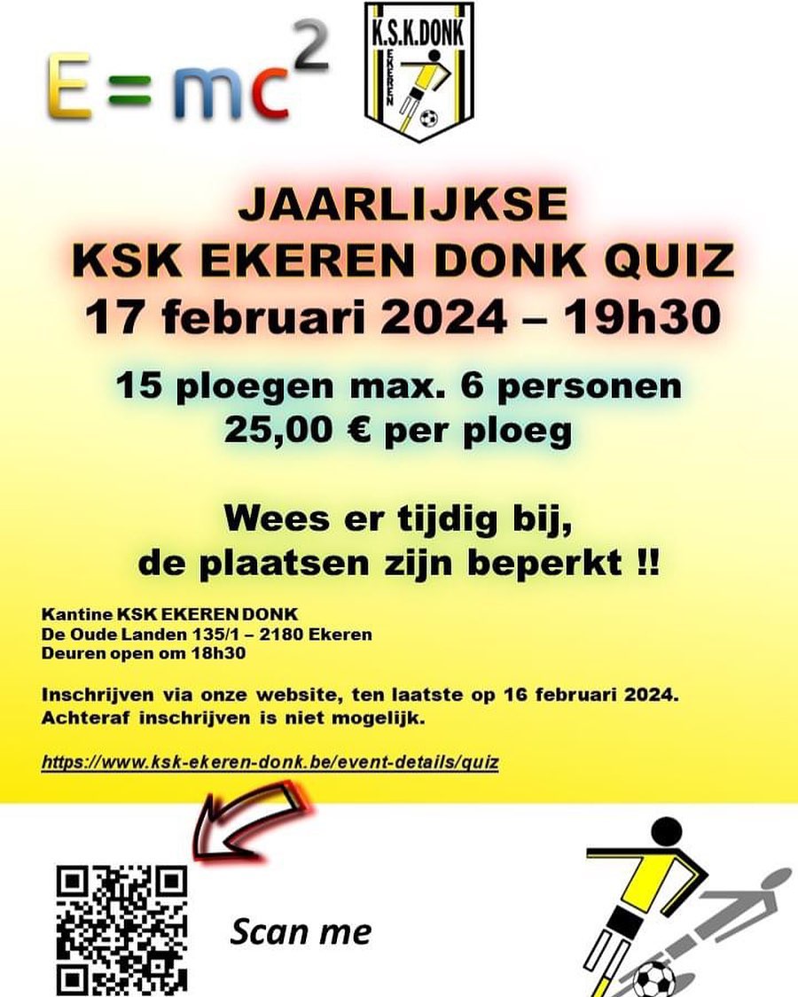 Op 17 februari organiseert het feestbestuur zijn jaarlijkse quiz. Wees er snel bij om in te schrijven, de plaatsen zijn beperkt en vol = vol.