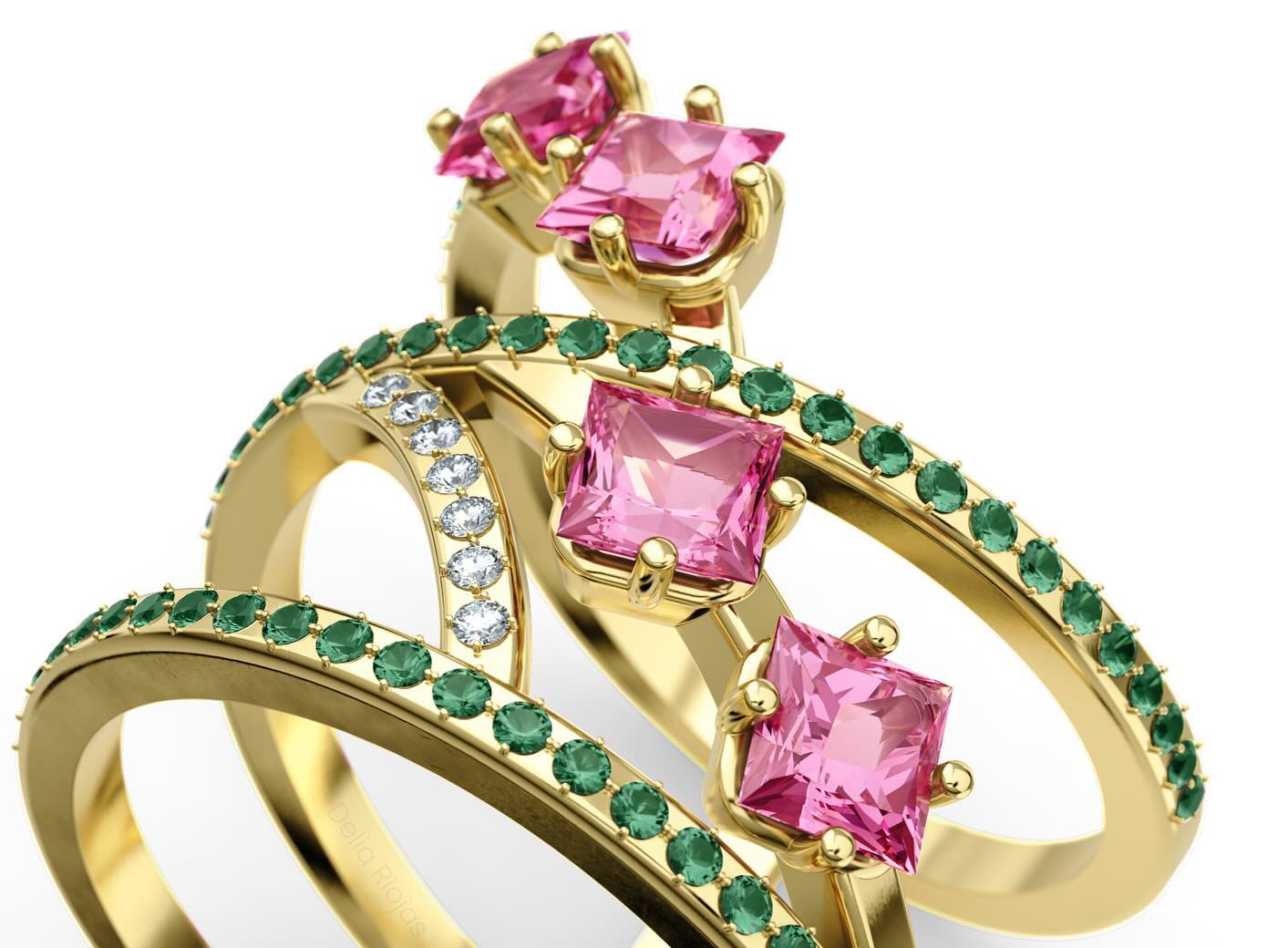 Diseño y renderizado de anillo "Bugambilia" inspirado en esta misma planta. Turmalinas rosas representando las flores, esmeraldas para el color de sus hojas y un diseño con mucho movimiento simulando el movimiento de las ramas de las bugambilias.
#diseñoindustrial #diseñodejoyeria #jewerlydesing #design #rendering