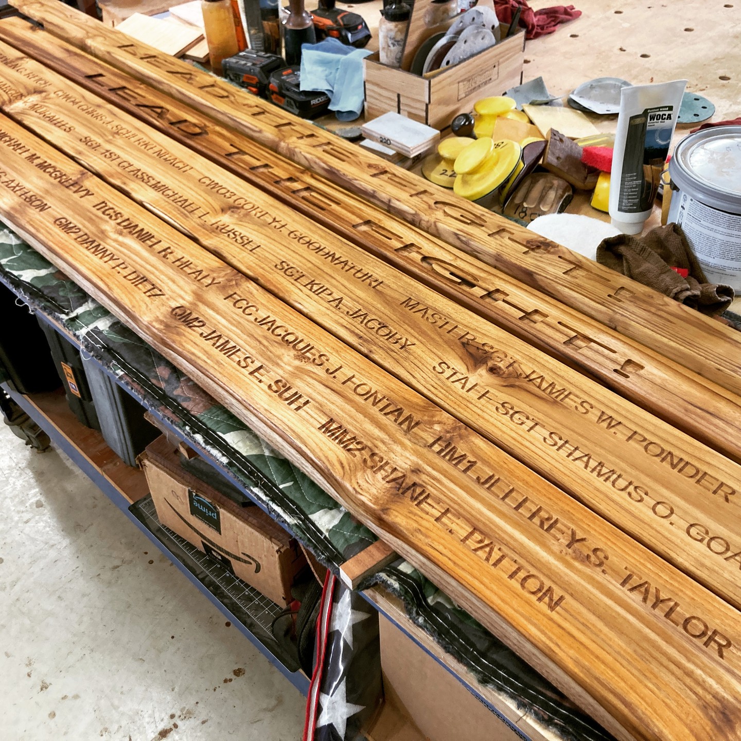 We recently fabricated new teak railings for a Navy Ship while it was in port. The railings were fabricated in our woodshop using our DMS Freedom Patriot Router with a V-Bit bit for the crew names. We finished it off with Woca Oil Exterior & Gel and delivered it just in time for the crew to install it before their next voyage. If you have a project you need help with, let us know. Our fully equipped woodshop specializes in general millwork, CNC work, re-sawing of lumber for veneers, custom fabrication of your ideas, and laser engraving. Don't hesitate to ask if you have any questions, we're here to help. #lanikaicraftsman #woodworkdesignshawaii #woodshop