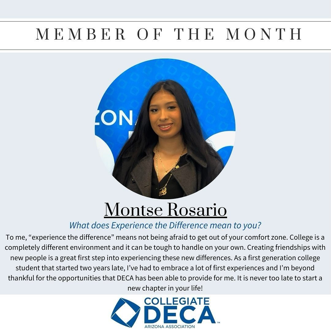 Introducing our February member of the month Montse Rosario! As the president of the PVCC chapter, she has created an amazing community and encouraged her members to attend our amazing events. She has also provided many opportunities for her members to explore the universities in the area and see how they can continue to experience the difference ! 💙