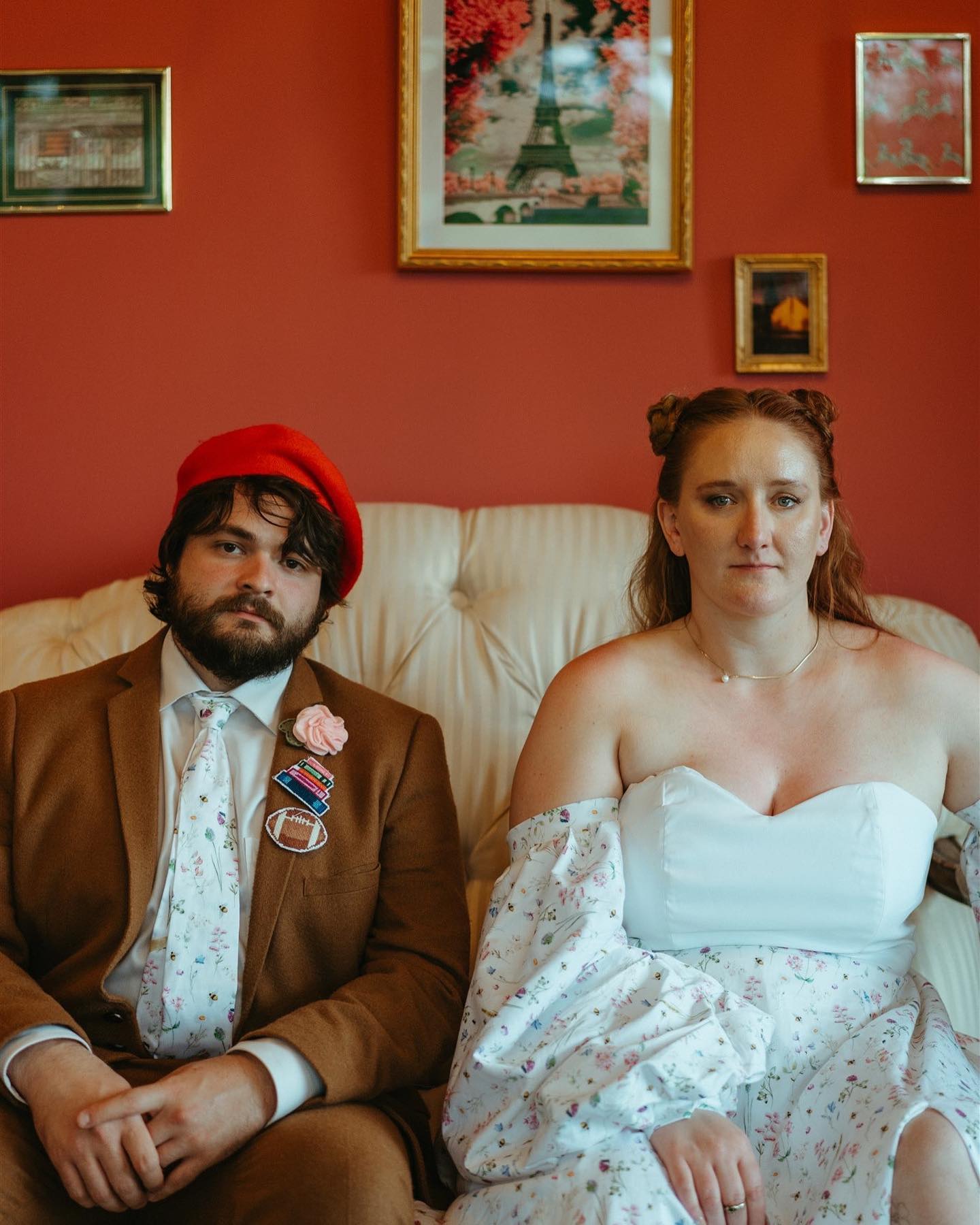 Paige & Tim’s “Wes” inspired day was so beautiful 💍 10 slides is definitely not enough. Also, Paige MADE her gorgeous dress! AND the custom patches, tie details, and all their baked goods!