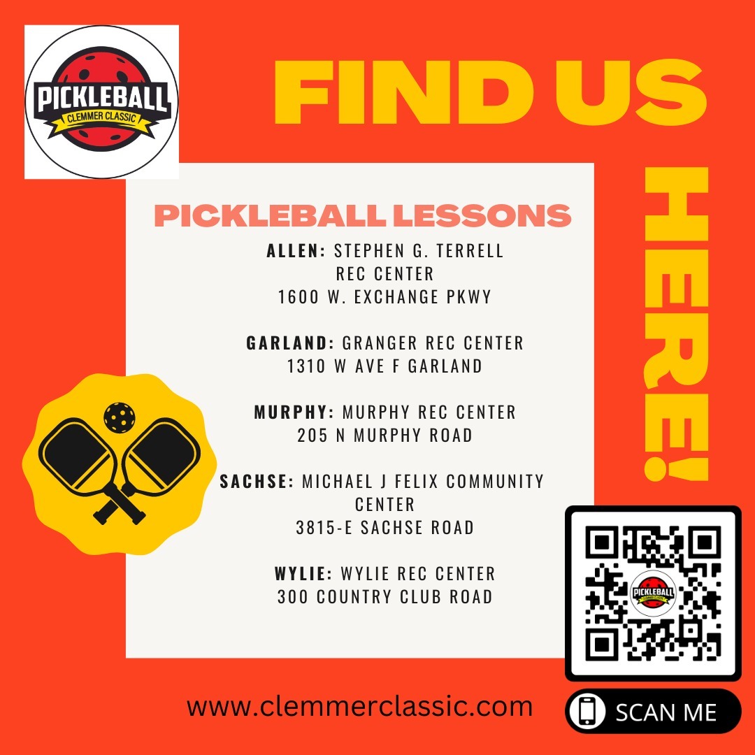 The Clemmer Classic team now offers indoor pickleball lessons at five recreation centers. Additionally, we have added more daytime and evening lessons to fit your schedule.
Classes are available for a variety of skill levels, if you're brand new to the sport or you're looking to improve your skills we have a class for you!
Register at the rec center that is most convenient - click on the QR code or view link in Bio.
#dallaspickleball
#sacshsepickleball
#pickleballnorthtexas
#planopickleball
#pickleballlife
#pickleball
#pickleballrocks
#pickleballaddict