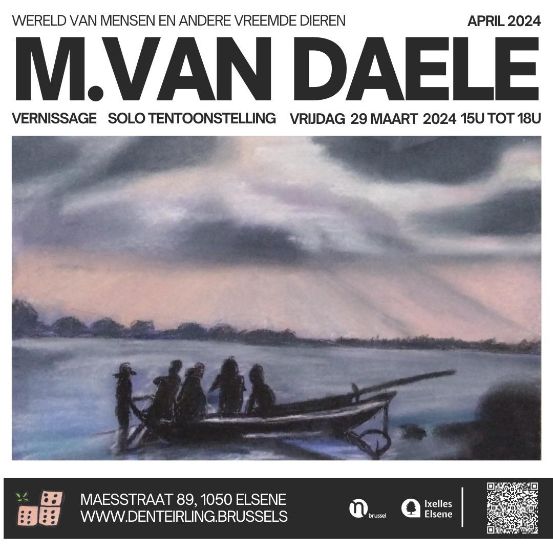 We luiden de lente in met een solotentoonstelling van Marc Van Daele. Hij neemt ons mee in de wereld van vogels, mensen en andere dieren, vaak in bloeiende natuur of stadslandschappen. De natuur vormt al 30 jaar een belangrijke inspiratiebron voor zijn veelzijdige werk in aquarel, pastel en litho.
We nodigen je graag uit om zijn werk te komen bekijken tijdens de vernissage op 29 maart tussen 15 en 18u. Het zal fris zijn in onze expo-ruimte, dus neem zeker iets warms mee. Kom je langs? Geef ons een seintje en schrijf je via de QR code
De expo loopt nog tot eind april.
Marc Van Daele begon reeds jong te tekenen en schilderen. Daarnaast maakte hij ook maquettes. Na zijn technische studies volgde hij in avondschool de cursus tekenen en schilderen aan de academie van Anderlecht. Later volgde hij ook de cursussen in het atelier van grafiek, meer bepaald lithografiek en studeerde af in de toegepaste grafiek aan dezelfde academie. Verder bekwaamde hij zich ook via workshops in de scenografie en etalage.
Marc nam deel aan verschillende groepstentoonstellingen o.a. in het cultureel centrum van Dilbeek ‘ De Westrand’, Kasteel Lamot te Sint-Urliks-Kapelle, het gemeenschapscentrum ‘Elzenhof’ te Elsene, in diverse restaurants en galerijen. Hij houdt van dieren, vogels, honden, paarden... Zij vormen een belangrijke inspiratiebron voor zijn werken.
De voorbije jaren vervolledigde Marc zijn parcours met een jaar modeltekenen en monumentale werken in de academie van Anderlecht. Het schilderen naar de natuur blijft zijn favoriete onderwerp.