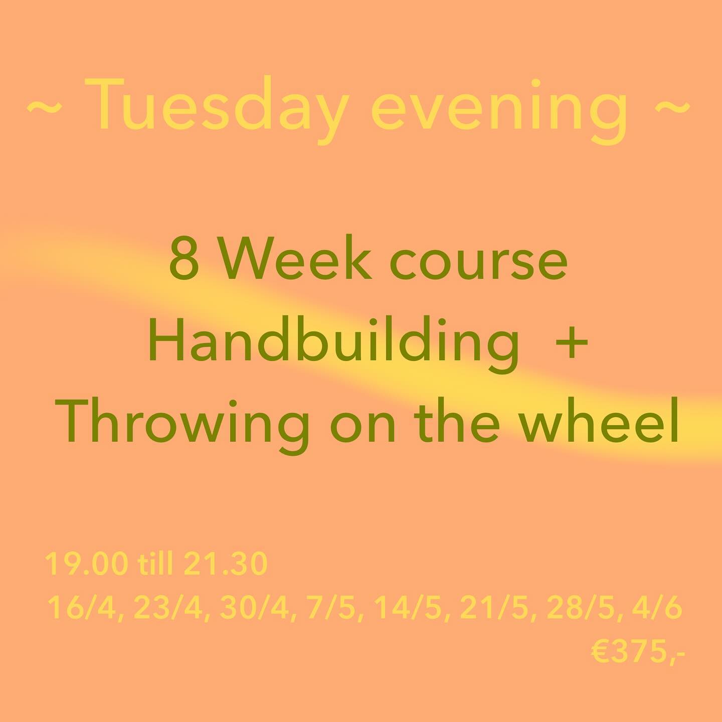 Hi ceramic lovers,
I have some good news! Today I will send out the newsletter with the information about the upcoming ceramic courses.
The new 8 week ceramic courses will start on Monday evening the 15th of April and on Tuesday evening the 16th of April. Monday is a special throwing on the wheel class with only 4 spots (so a lot’s of personal attention) and on Tuesday I will host a combination course with handbuilding + throwing on the wheel.
The Tuesday evenings are for beginners and for people who already worked with clay before. If you have a big handbuilding project in mind to build a vase, big serving bowl, or a few plates, go for it! All ideas ar welcome.
For the Monday evening it will be nice if you have worked with clay before and know the material already a bit. It’s not a must having experience with throwing on the wheel, but if you do have some experience and you already know how to centre a ball of clay, well that will be nice! The focus of the Monday evening class will be about making mugs and bowls and try to make multiples (but there is also time to have fun and play around on the wheel).
Bought Monday and Tuesday evenings will be from 19.00 till 21.30 at my studio at Broedplaats Contact at the Contactweg 47 in Amsterdam.
If you are not yet on the mailinglist or you haven’t received my newsletter after today and you would like to get all the information, send me a DM or email to kim.blekkenhorst@gmail.com
You can sign up for the ceramic courses through my newsletter! Check your spam if you haven’t received it.
Update:
- Monday evening 1 spot left
- Tuesday evening 3 spots left
Hope to see you at the studio.
Love,
Kim
#ceramicsnow #pottery #potterystudio #handbuildingwithclay #handbuiltceramics #wheelthrown #ceramicsofinstagram #madeinamsterdam #slowmade #slowmadegoods #madewithlove #amsterdam