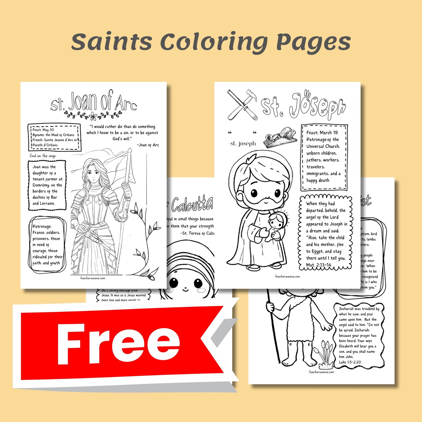 Saints Coloring Pages
Grades PreK - 5
FREE
Get this file, link in Bio
Saints coloring pages with fast facts for your #catholichomeschooling or #catechismclass
More will be added to this collection and will remain #free
Just a heads up - prices on our site are listed in Philippine pesos (PHP). For your convenience, we've provided an estimated price in US dollars (USD), but please keep in mind that currency exchange rates may fluctuate. We're working hard to make your shopping experience as smooth as possible, but if you have any questions about pricing or anything else, feel free to reach out. Happy shopping!
#theteachingwagon #freeprintables #teachingresources #catholiceducation #saintsprintables #coloringpages
