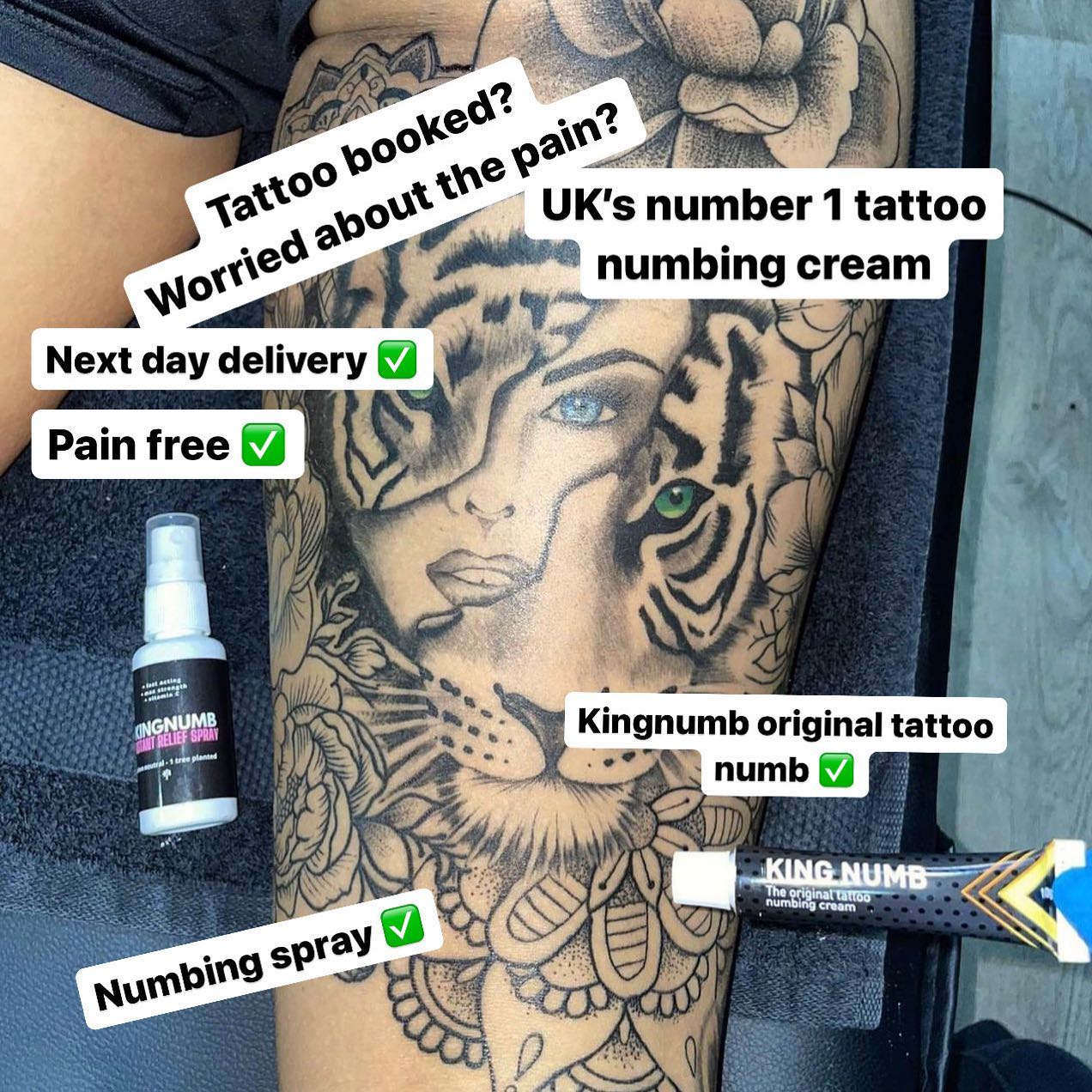 Worried about the pain of your next tattoo? We’ve got you covered! Kingnumb original from £9.99! UK’s no1 trusted! #kingnumb #tattoo #tattoodesign #tattooideas #numbingcream #tattoonumbingcream #tattooart #tattoostudios #tattoostudio #tattooist #tattooartist #tattoos #tattoosleeve