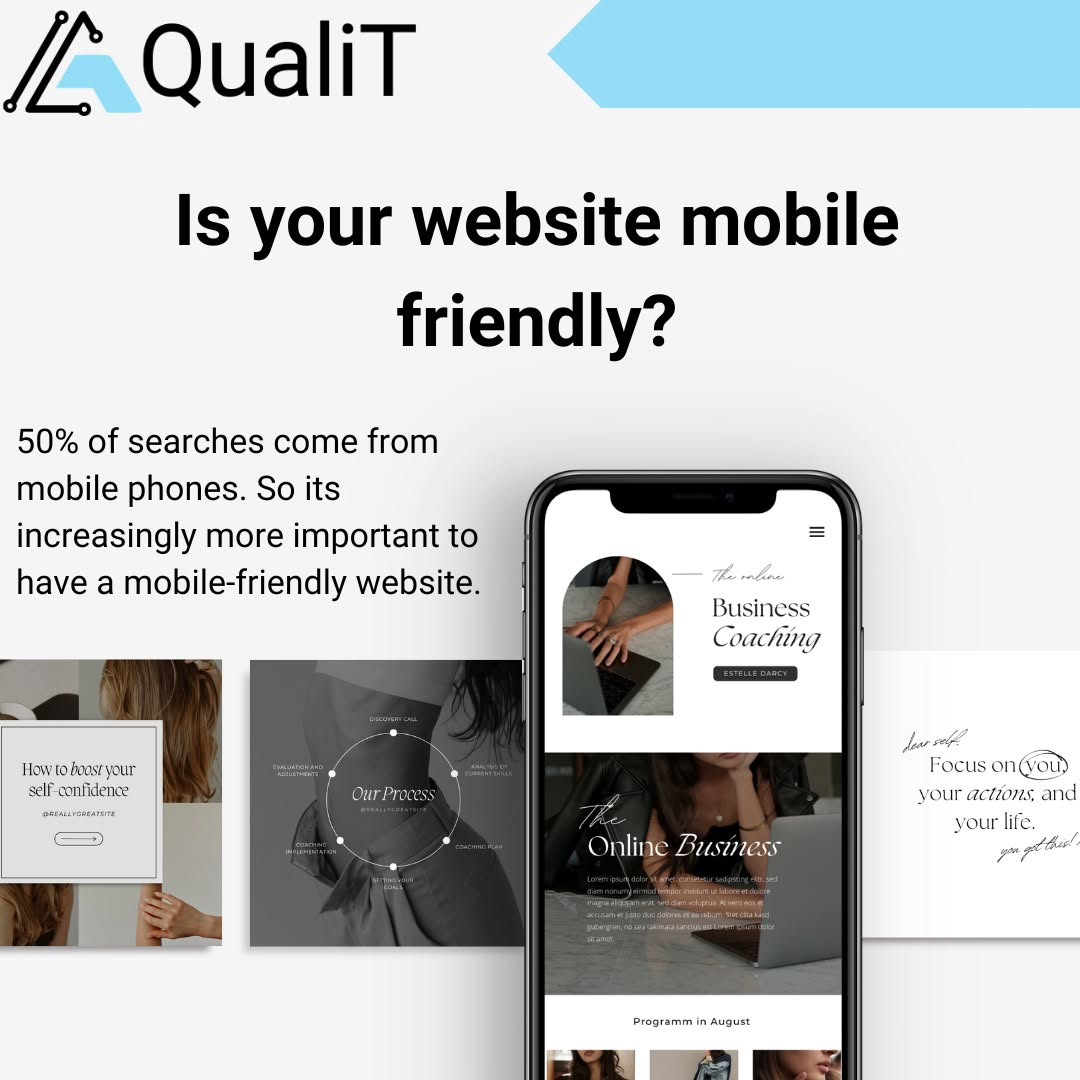 Is your website mobile-friendly? 📱 Don't miss out on potential customers! At QualiT, we specialise in creating stunning websites optimised for seamless mobile experiences. Reach your audience wherever they are with responsive design. Contact us today to elevate your online presence! #MobileFirst #WebsiteDesign #ResponsiveDesign