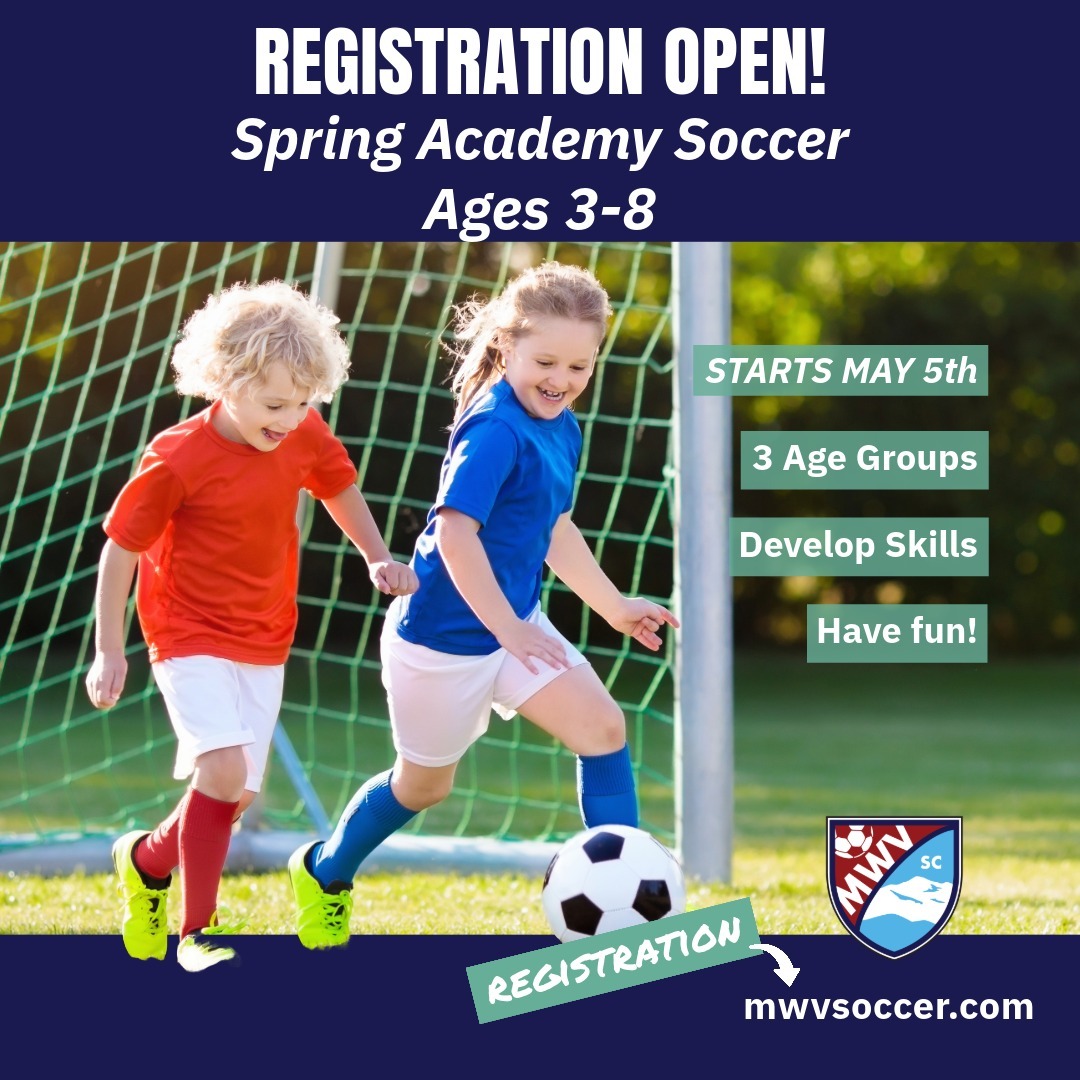 Registration now open for Spring Academy Soccer ages 3-8 ➡ https://www.mwvsoccer.com/spring-academy-soccer