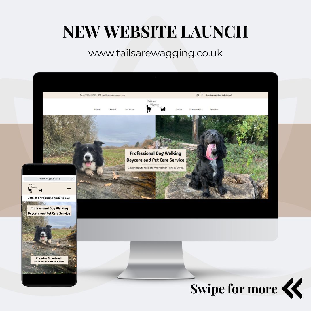 New Website Launch 🐾🎉
www.tailsarewagging.co.uk
What a fantastic project this was working with the amazing Zara at @tailsarewagging !!
Take a look for yourself and let me know your thoughts.
For anyone looking for a Dog Walker in the Stoneleigh, Surrey area...Zara is your girl!! She also offers other services such a day care, puppy visits & cat and small animal care.
---
#WebsiteDesign #Wix #WixWebsiteDesign #DogWalker #DogWalkerStoneleigh #DogWalkerSurrey #SmallBusiness #SmallBusinessSurrey