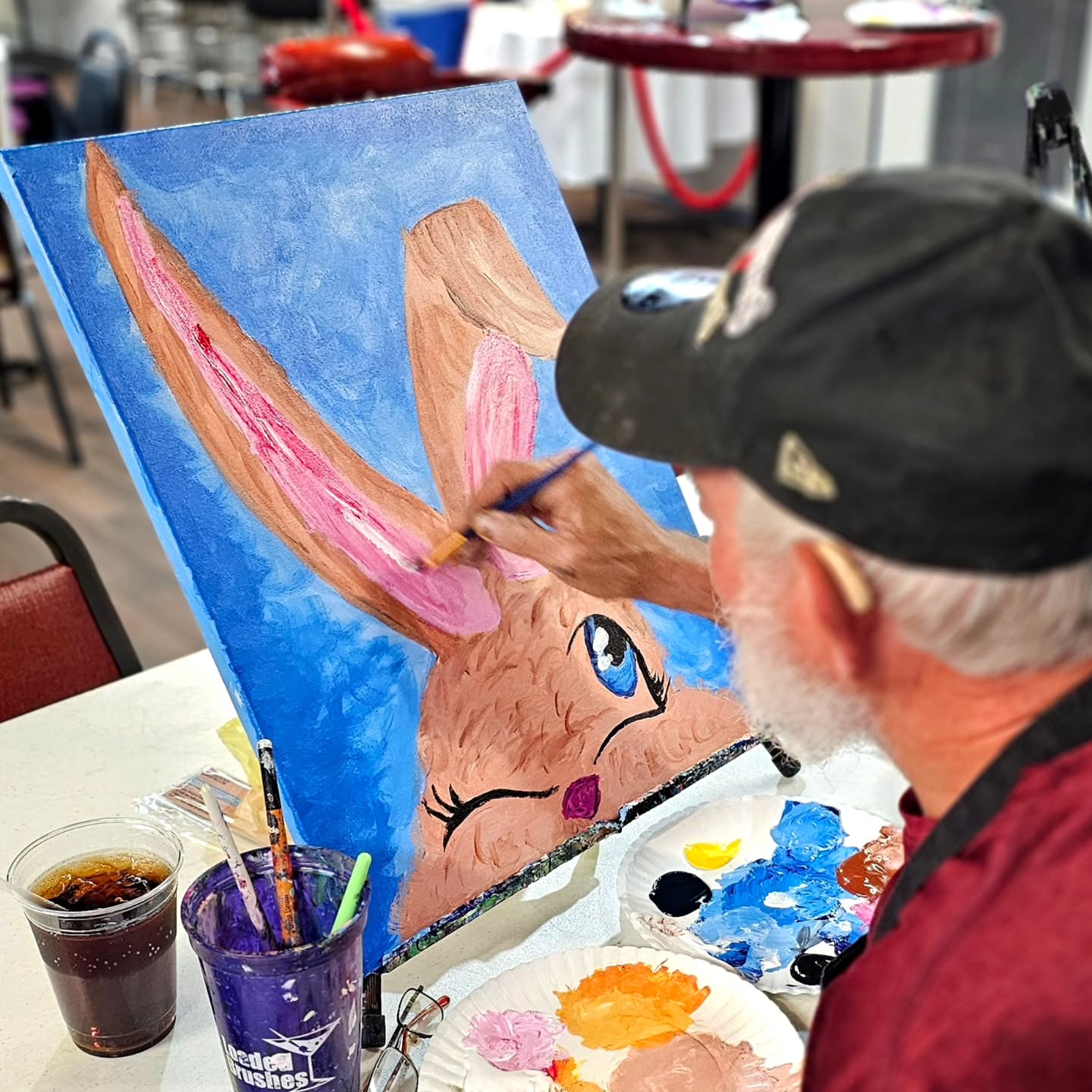 Easter Bunnies with one of our favorite groups at VFW Post 5074 Roanoke 🎨🥂😁 Always a great time!
.
.
.
#vfw #thankyou #paintandsip #sipandpaint #funtimes #loadedbrushes #familyowned #ShopSmall