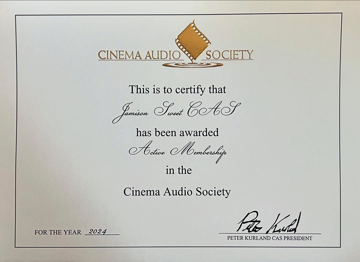 Finally! Years in the making! I’m thankful for what I do! #cinemaaudiosociety #soundmixerlife